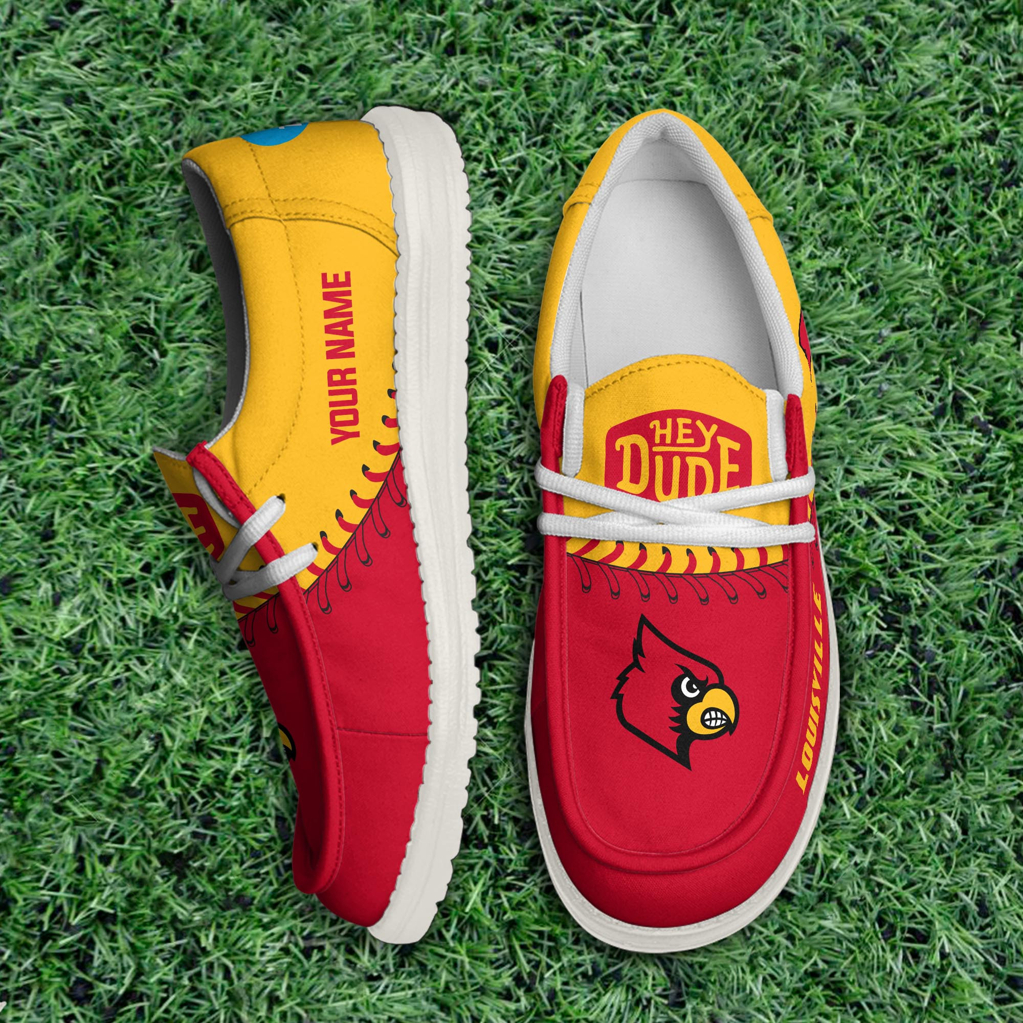 JWFancy Louisville Cardinals Hey Dude Shoes Wally Men's Lace Up Loafers Comfortable For Men And Women