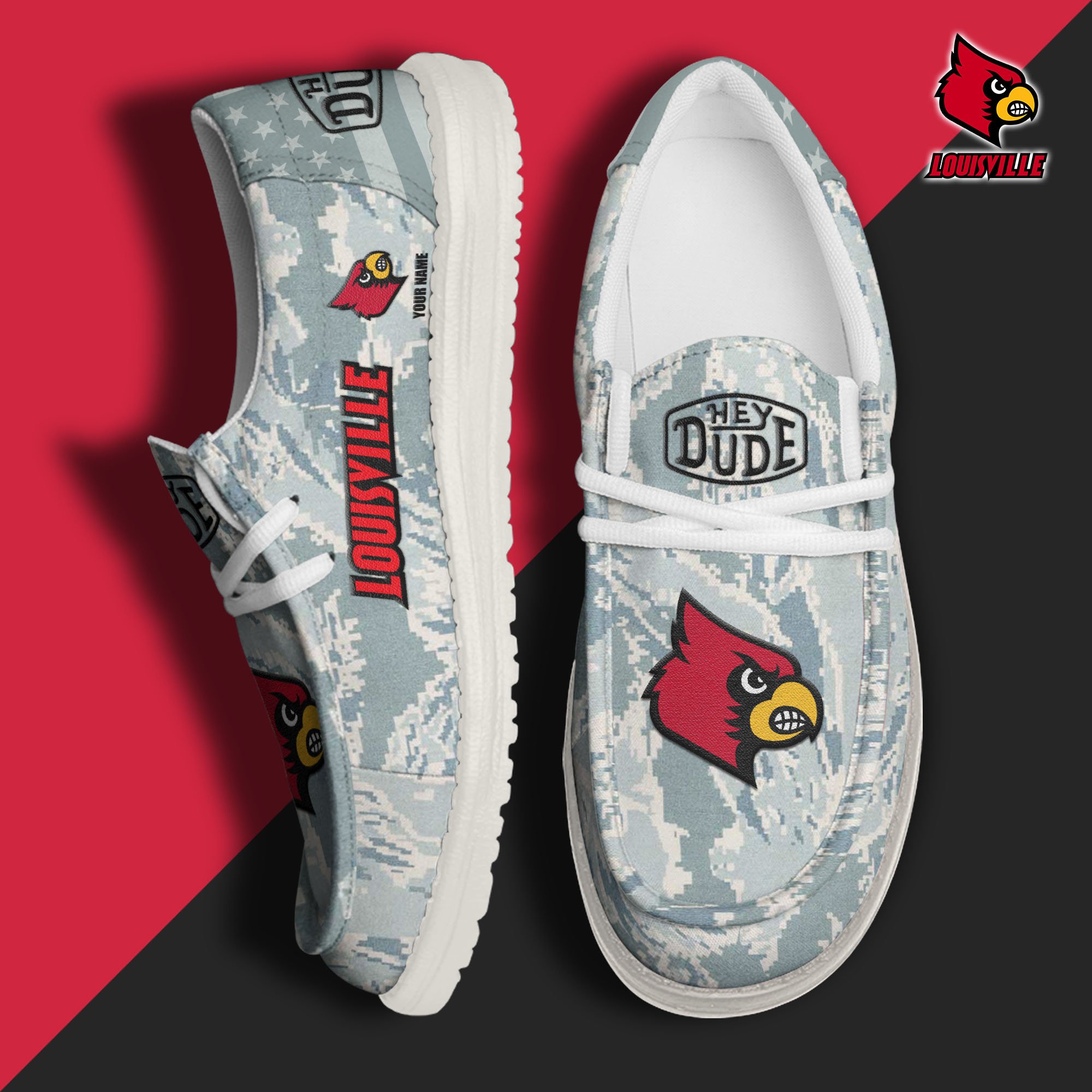 JWFancy Louisville Cardinals Hey Dude Shoes Wally Men's Lace Up Loafers Comfortable For Men And Women