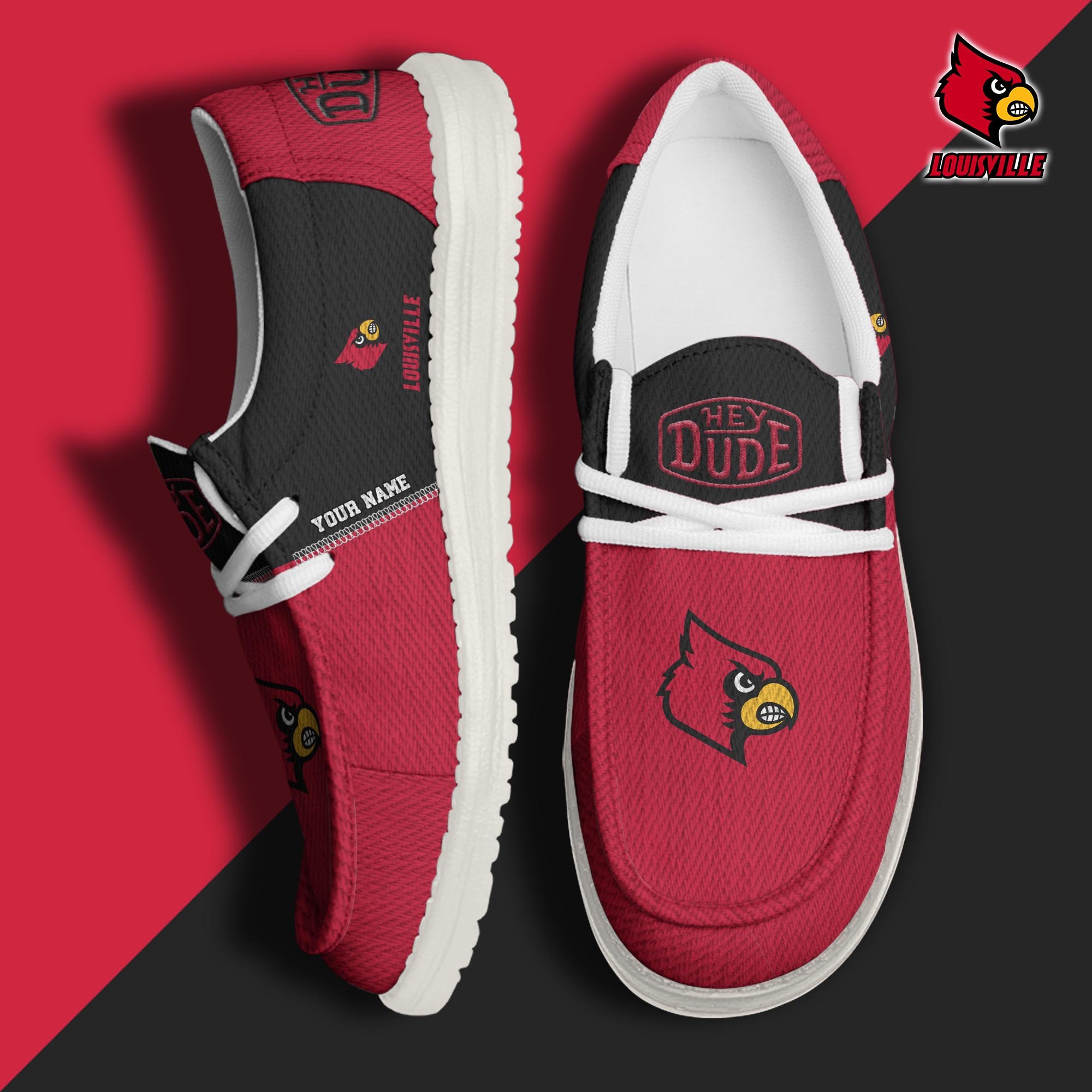 JWFancy Louisville Cardinals Hey Dude Shoes Wally Men's Lace Up Loafers Comfortable For Men And Women