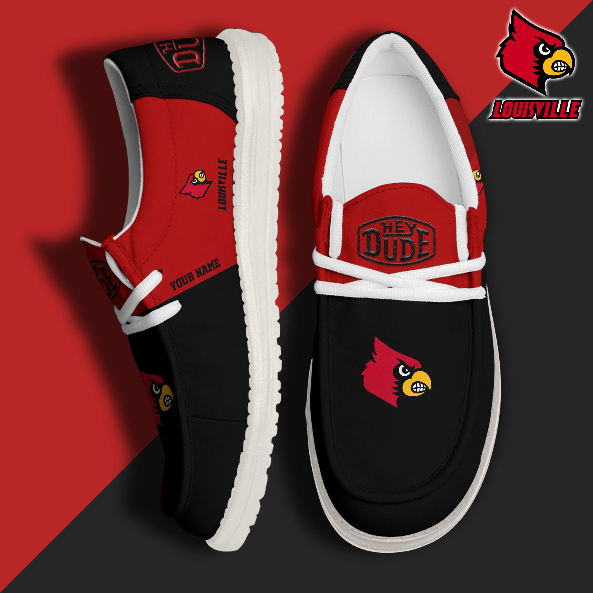 JWFancy Louisville Cardinals Hey Dude Shoes Wally Men's Lace Up Loafers Comfortable For Men And Women