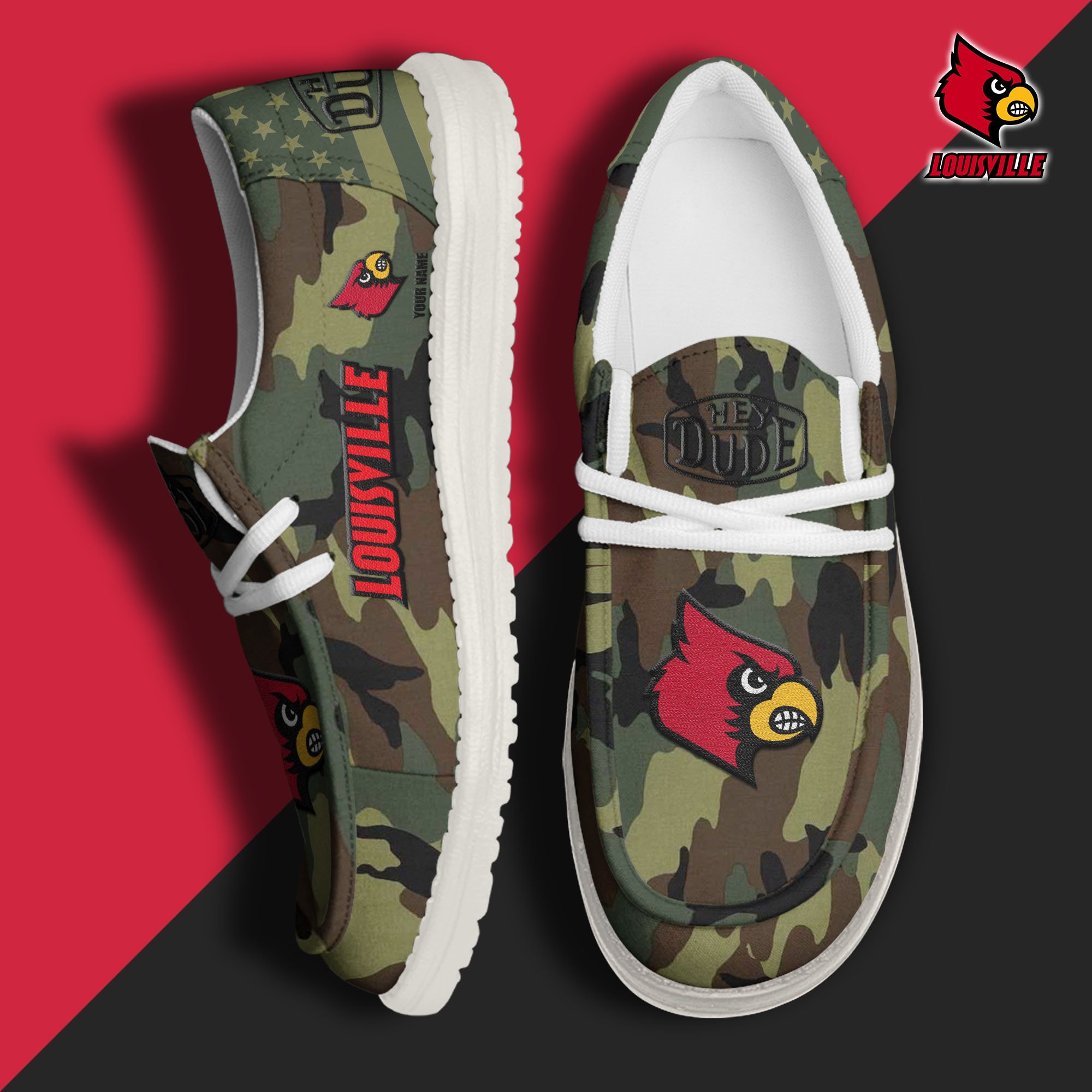 JWFancy Louisville Cardinals Hey Dude Shoes Wally Men's Lace Up Loafers Comfortable For Men And Women