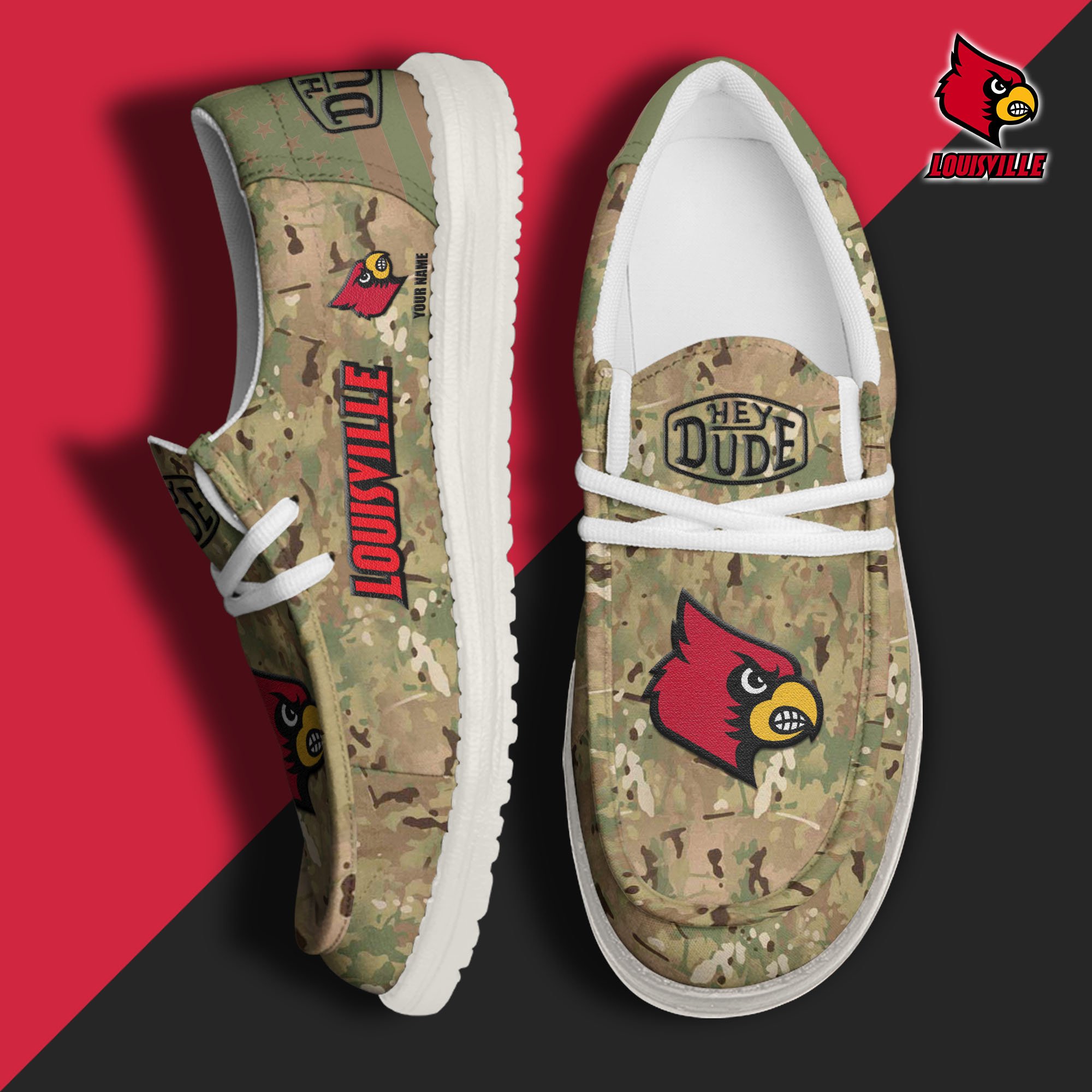 JWFancy Louisville Cardinals Hey Dude Shoes Wally Men's Lace Up Loafers Comfortable For Men And Women
