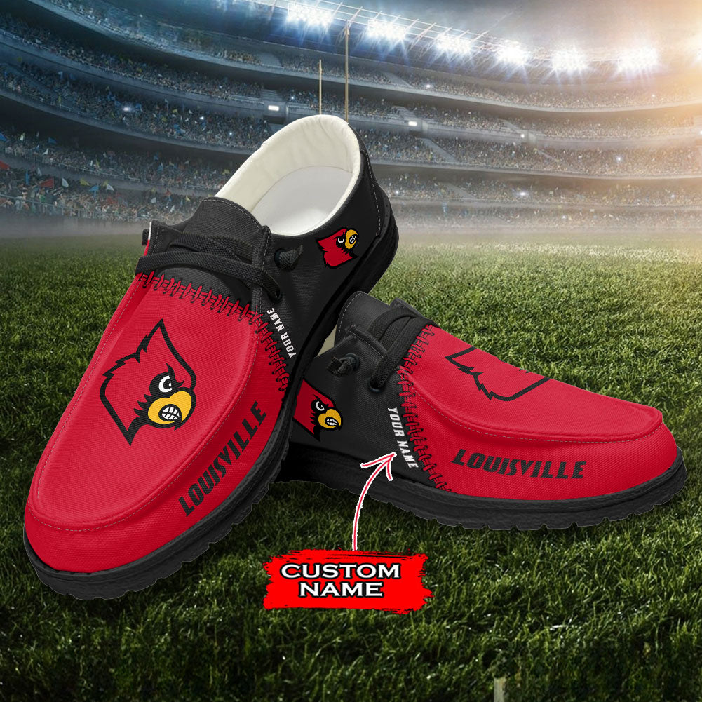 JWFancy Louisville Cardinals Hey Dude Shoes Wally Men's Lace Up Loafers Comfortable For Men And Women
