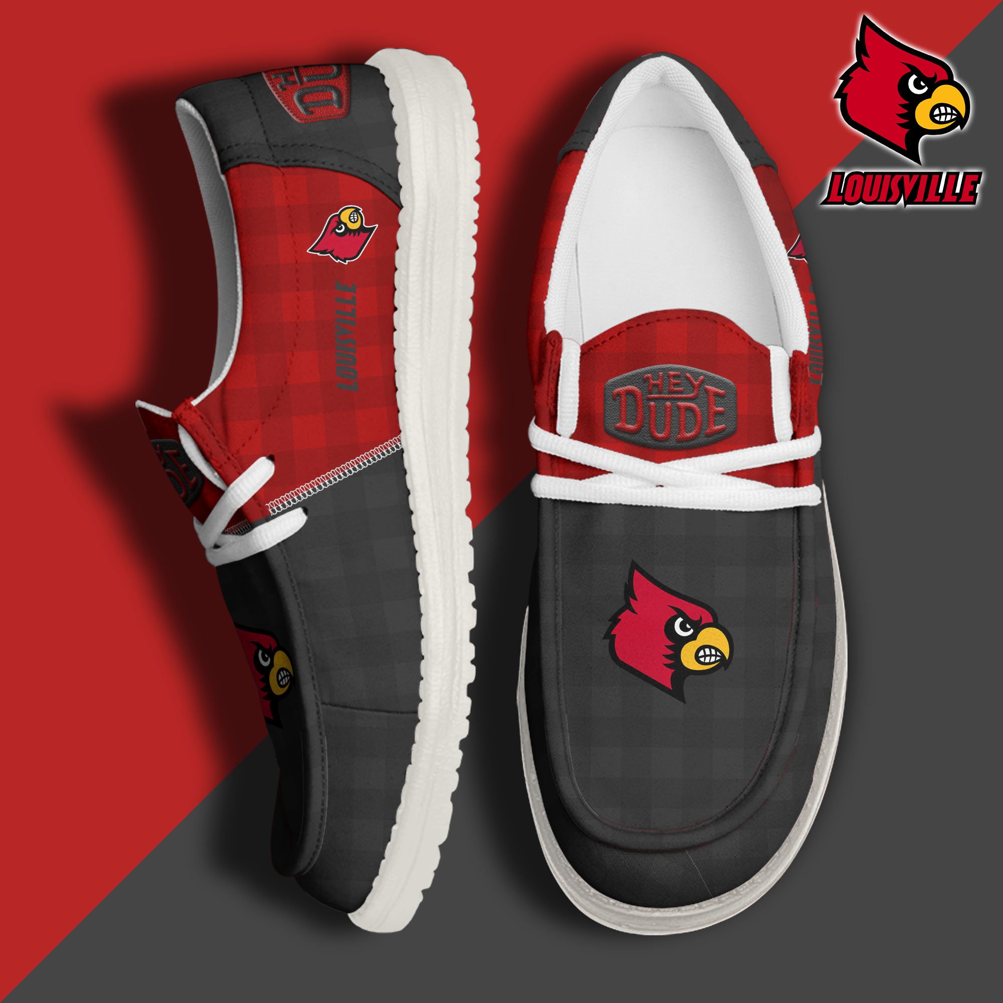 JWFancy Louisville Cardinals Hey Dude Shoes Wally Men's Lace Up Loafers Comfortable For Men And Women