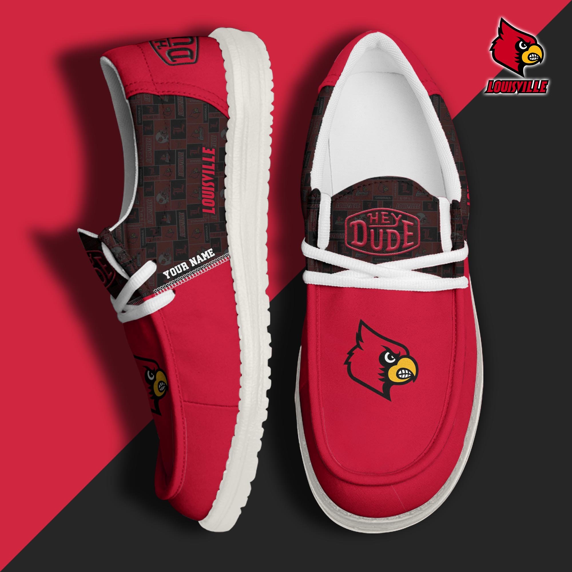 JWFancy Louisville Cardinals Hey Dude Shoes Wally Men's Lace Up Loafers Comfortable For Men And Women