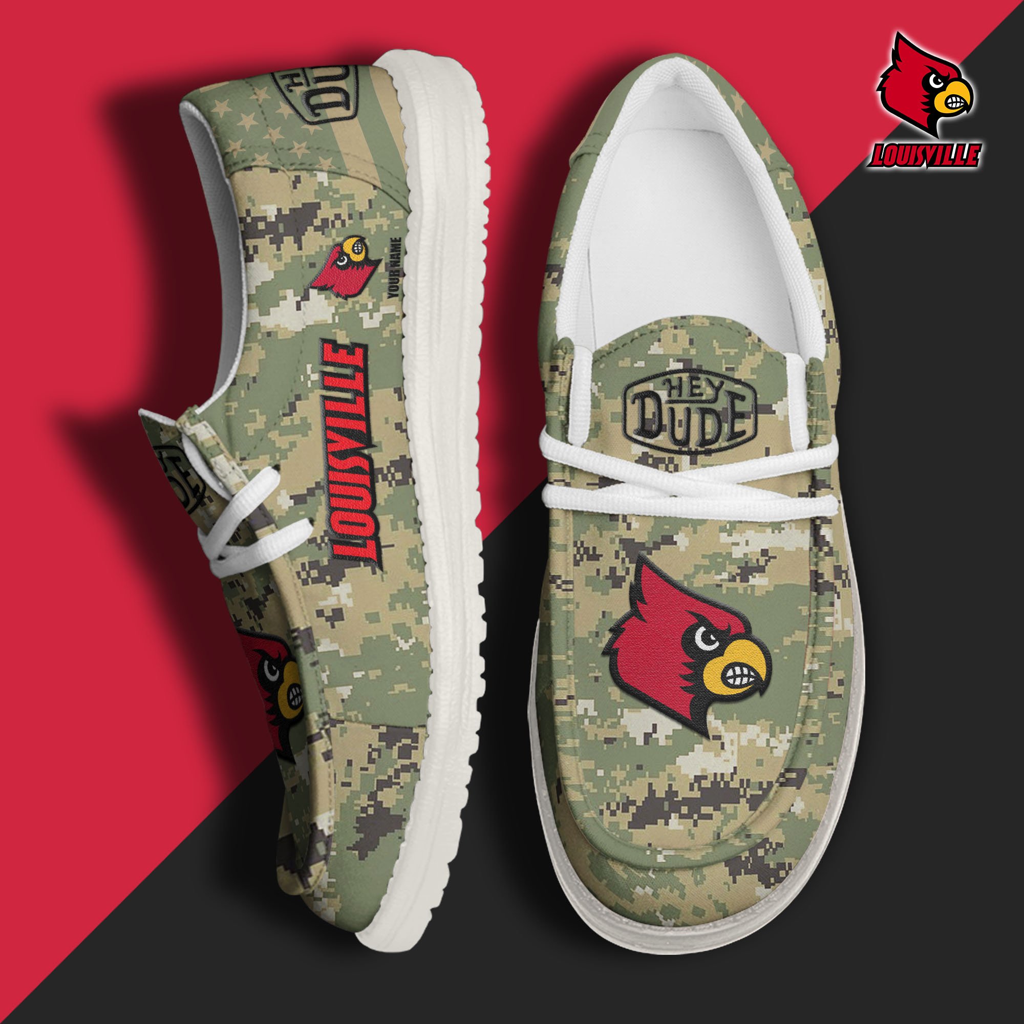 JWFancy Louisville Cardinals Hey Dude Shoes Wally Men's Lace Up Loafers Comfortable For Men And Women