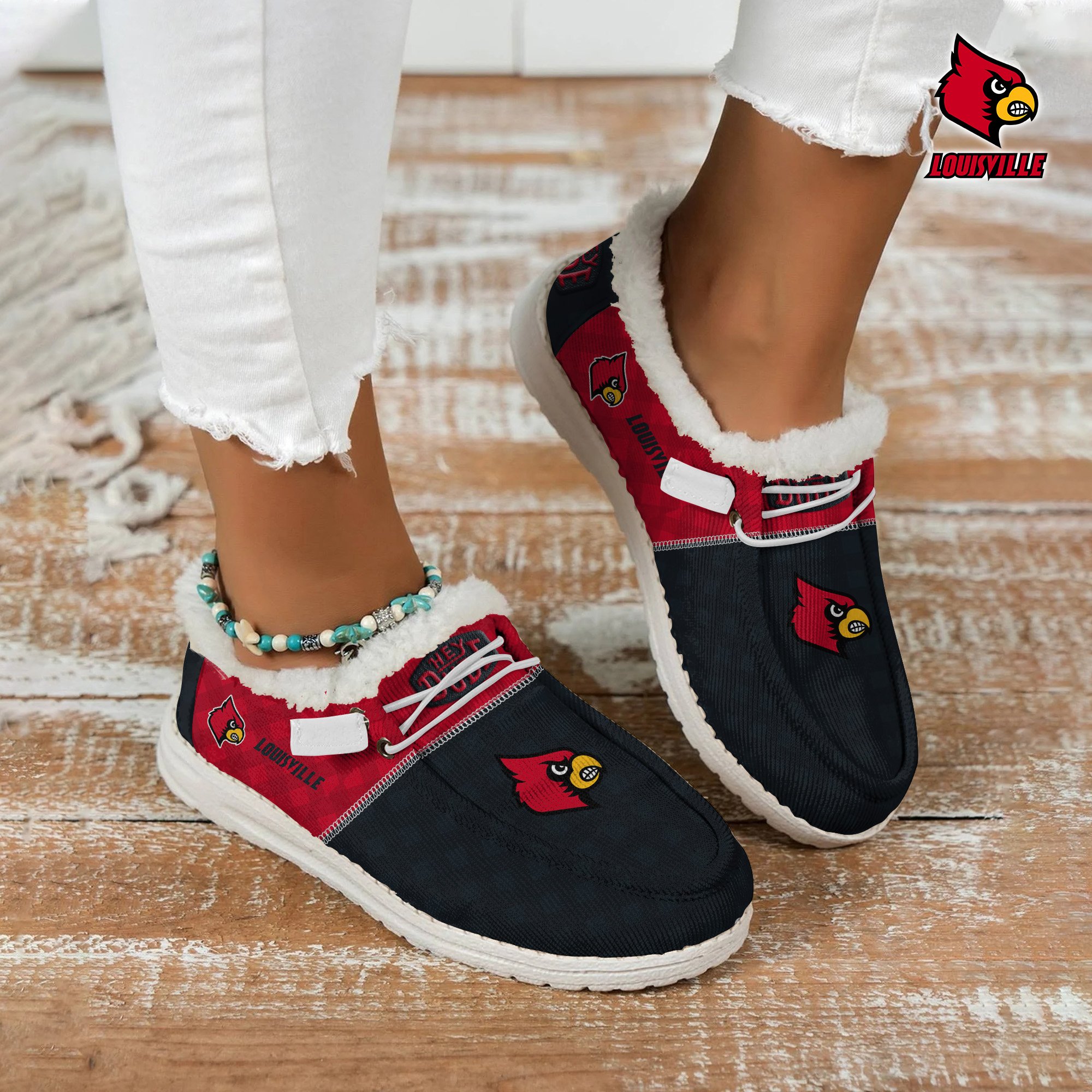 JWFancy Louisville Cardinals Hey Dude Shoes Wally Men's Lace Up Loafers Comfortable For Men And Women