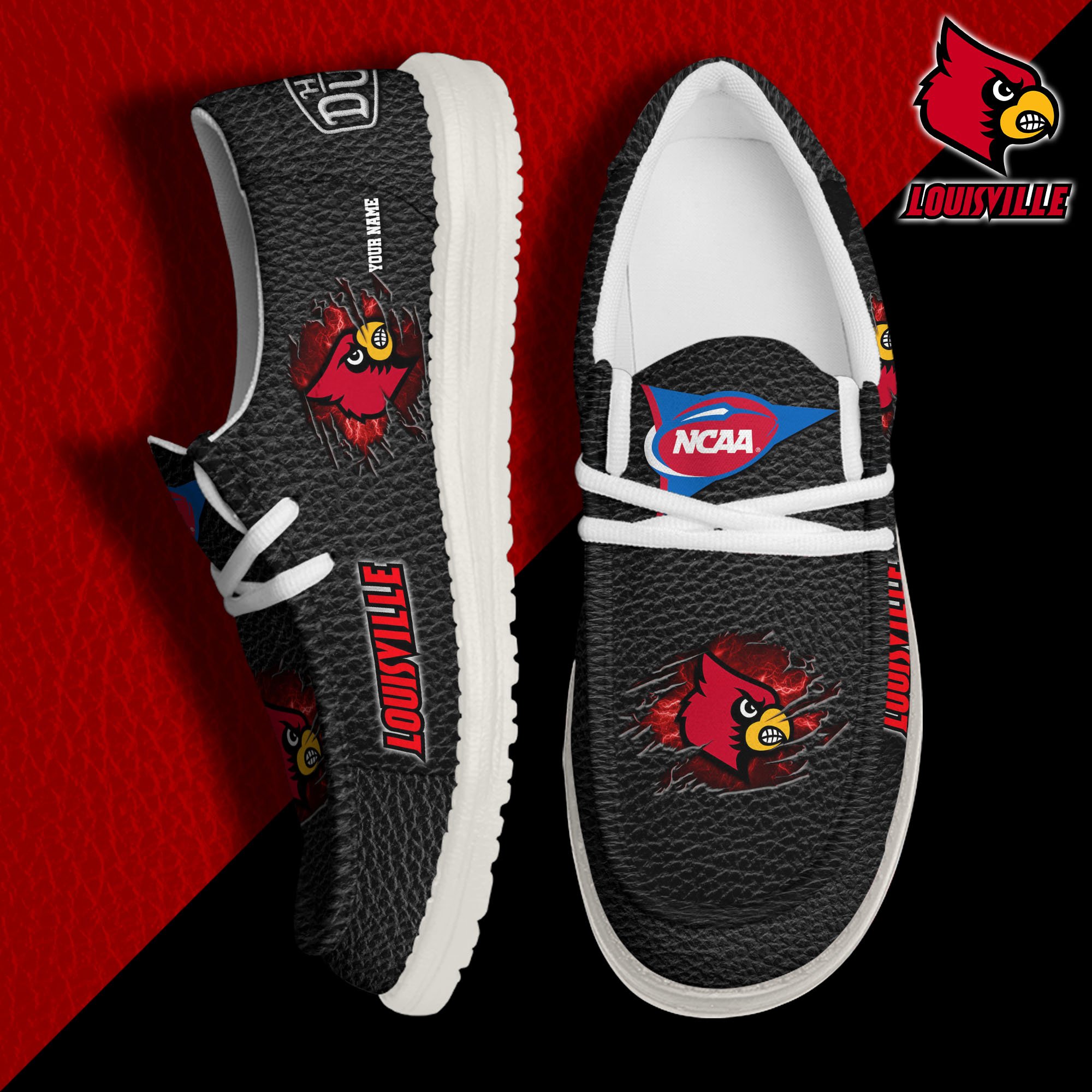 JWFancy Louisville Cardinals Hey Dude Shoes Wally Men's Lace Up Loafers Comfortable For Men And Women