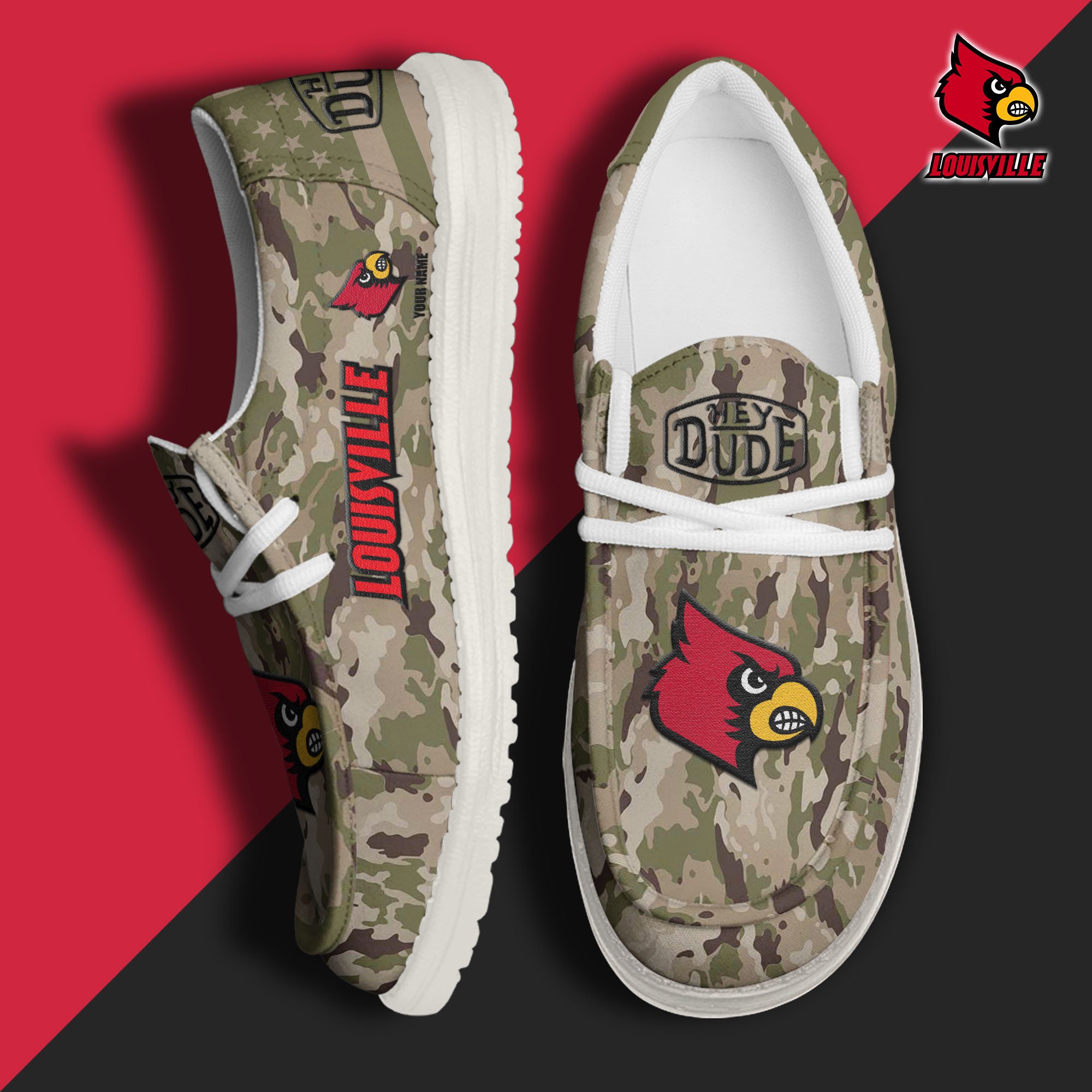 JWFancy Louisville Cardinals Hey Dude Shoes Wally Men's Lace Up Loafers Comfortable For Men And Women