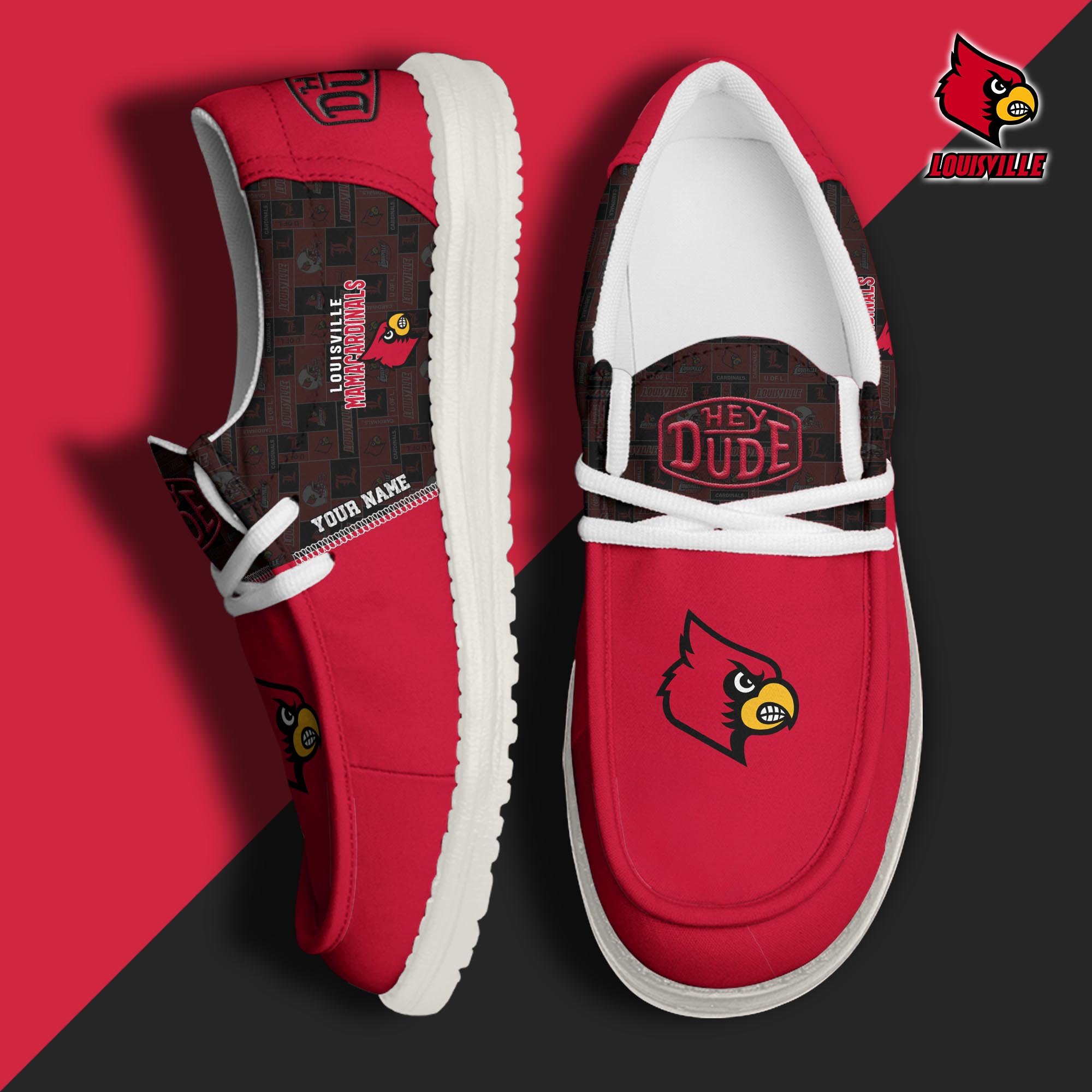 JWFancy Louisville Cardinals Hey Dude Shoes Wally Men's Lace Up Loafers Comfortable For Men And Women