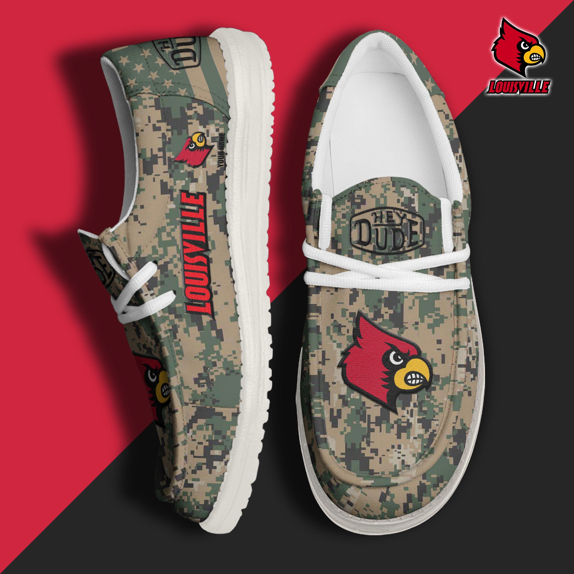 JWFancy Louisville Cardinals Hey Dude Shoes Wally Men's Lace Up Loafers Comfortable For Men And Women