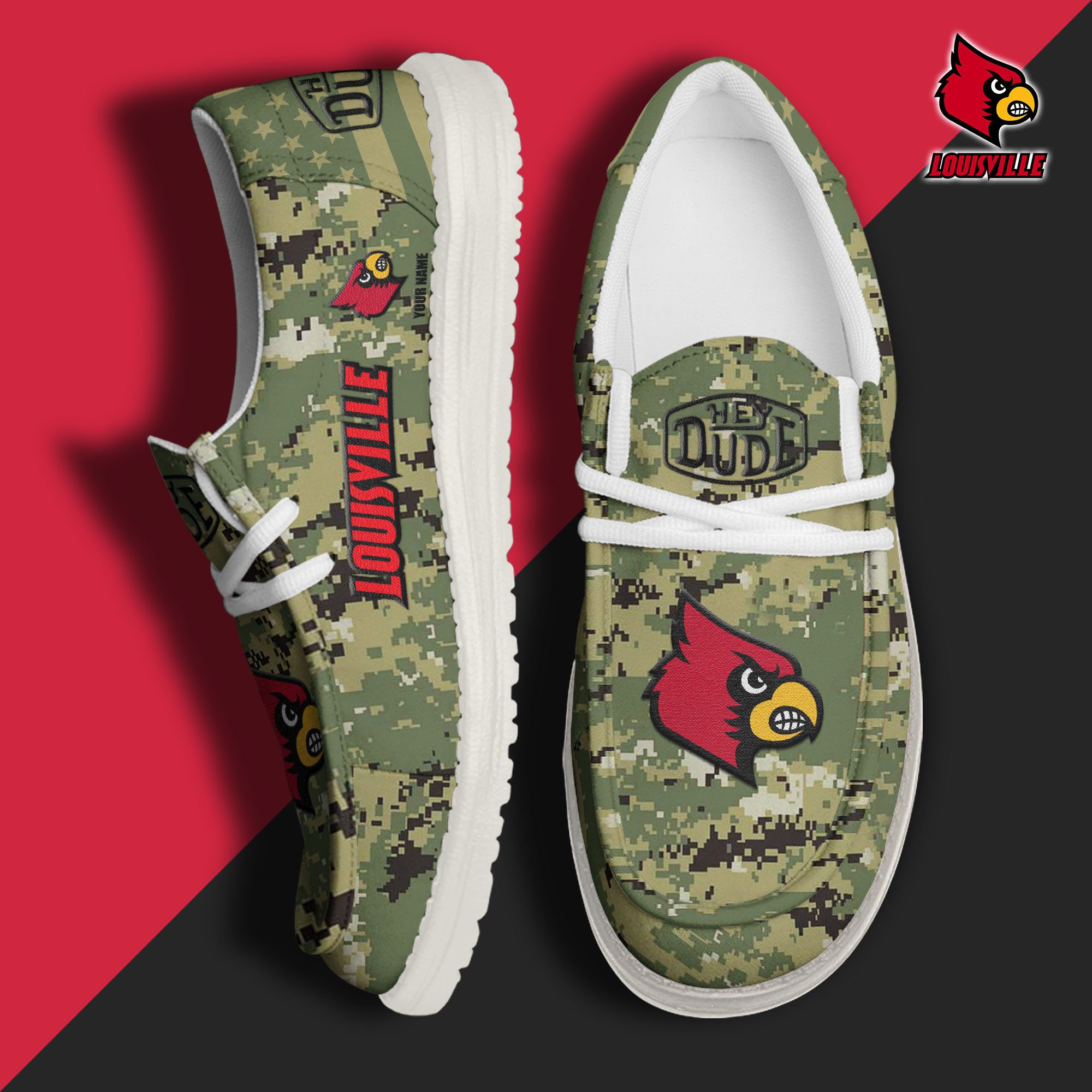 JWFancy Louisville Cardinals Hey Dude Shoes Wally Men's Lace Up Loafers Comfortable For Men And Women