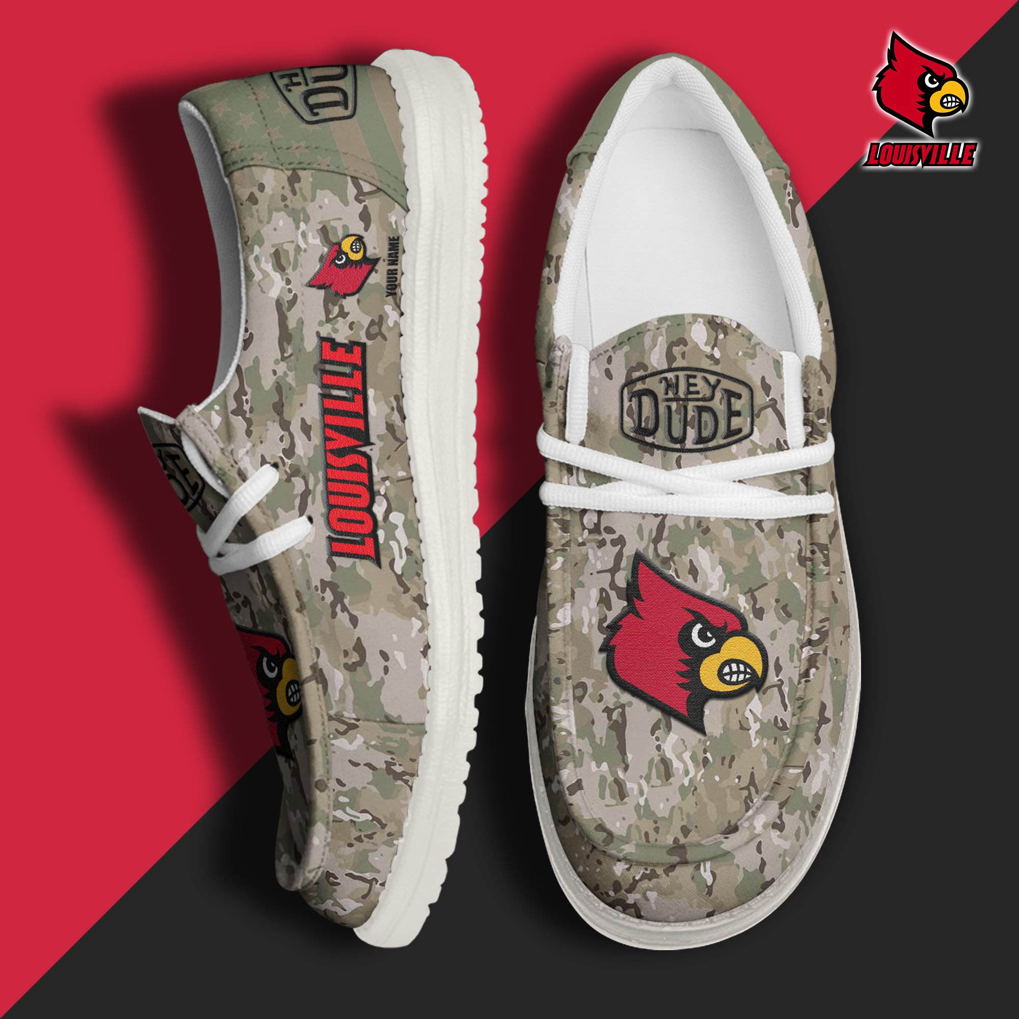 JWFancy Louisville Cardinals Hey Dude Shoes Wally Men's Lace Up Loafers Comfortable For Men And Women