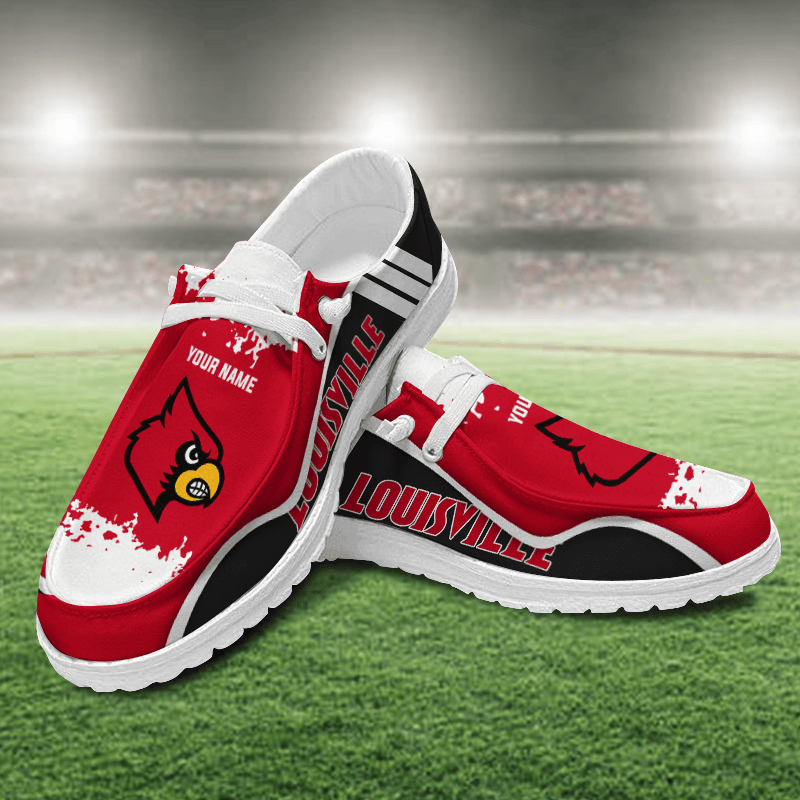 JWFancy Louisville Cardinals Hey Dude Shoes Wally Men's Lace Up Loafers Comfortable For Men And Women