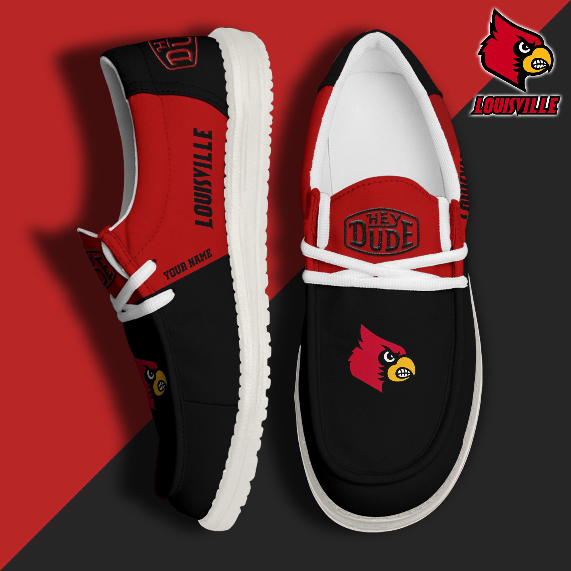 JWFancy Louisville Cardinals Hey Dude Shoes Wally Men's Lace Up Loafers Comfortable For Men And Women