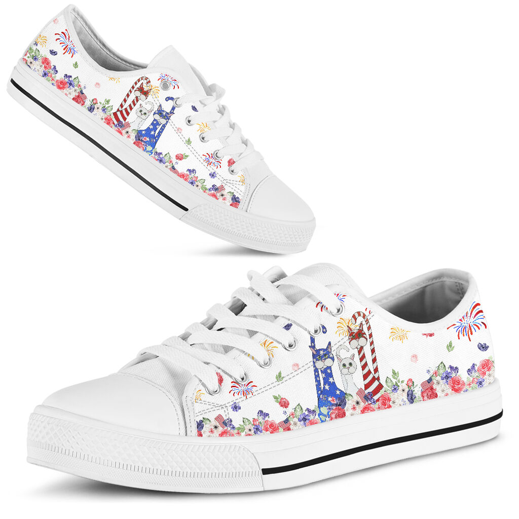 JWFancy Lovely Cats Independence Day Cat Low Top Canvas Sneakers Shoes For Men And Women