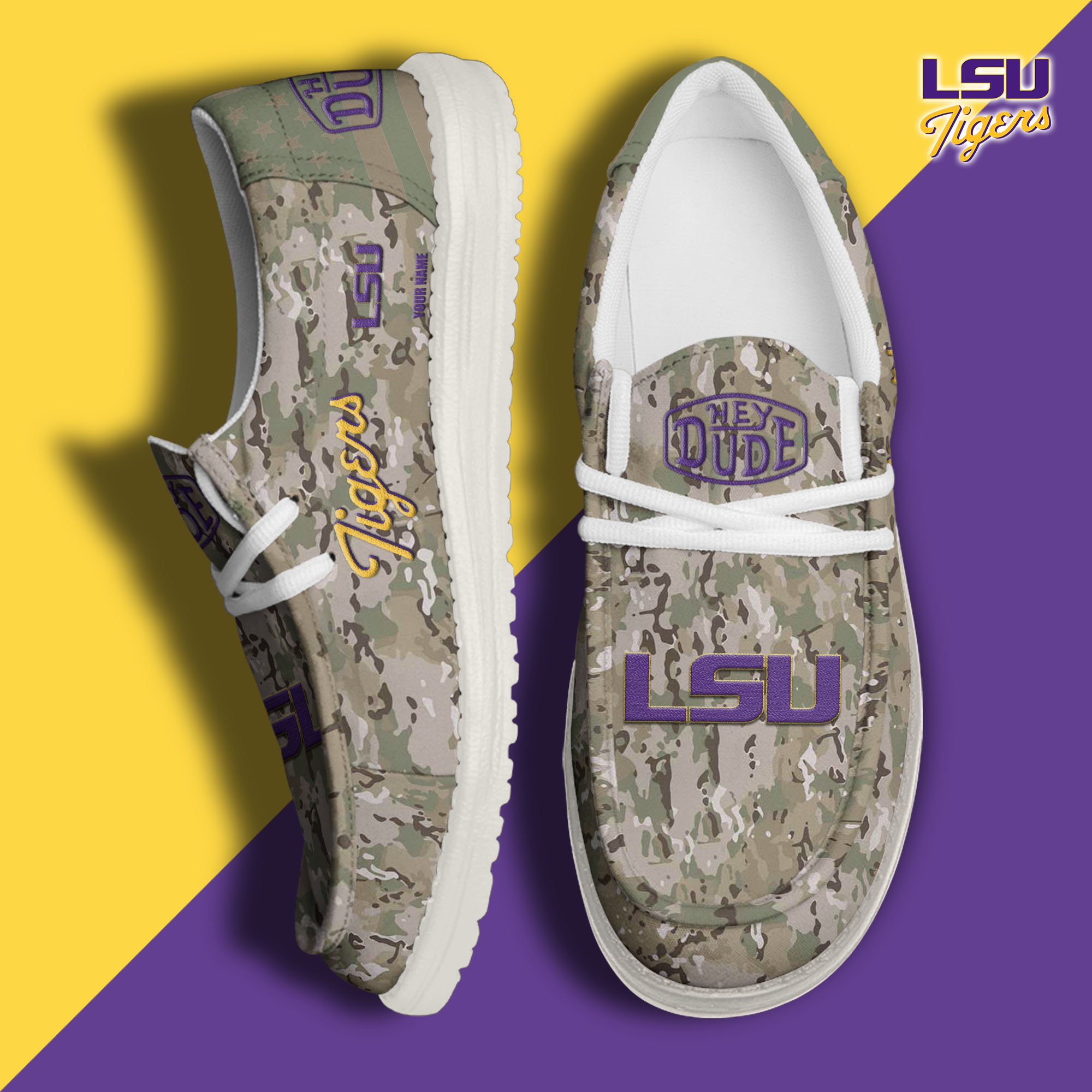 JWFancy LSU Tigers Hey Dude Shoes Wally Men's Lace Up Loafers Comfortable For Men And Women