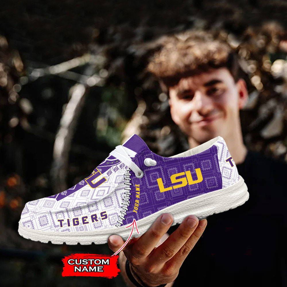 JWFancy LSU Tigers Hey Dude Shoes Wally Men's Lace Up Loafers Comfortable For Men And Women