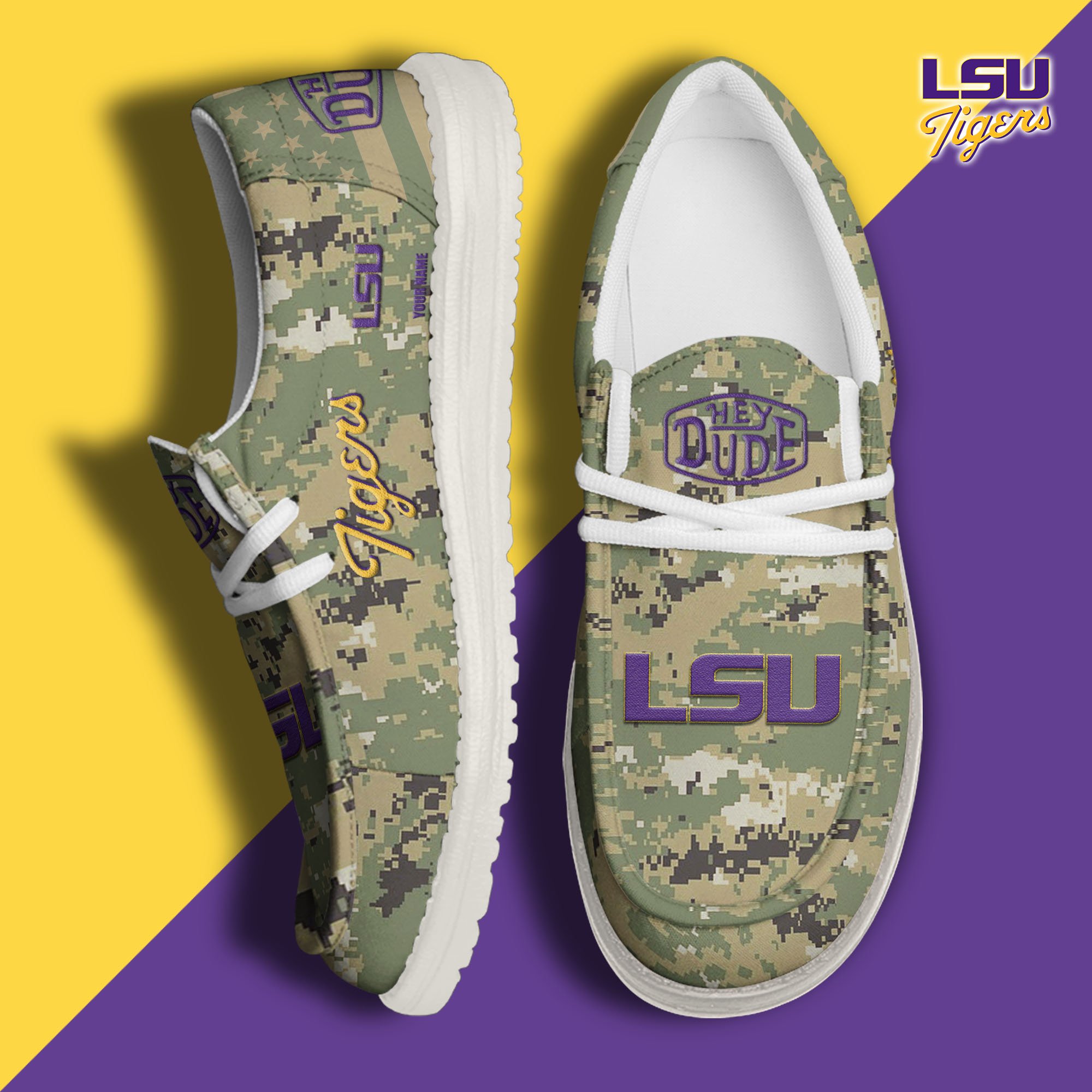 JWFancy LSU Tigers Hey Dude Shoes Wally Men's Lace Up Loafers Comfortable For Men And Women