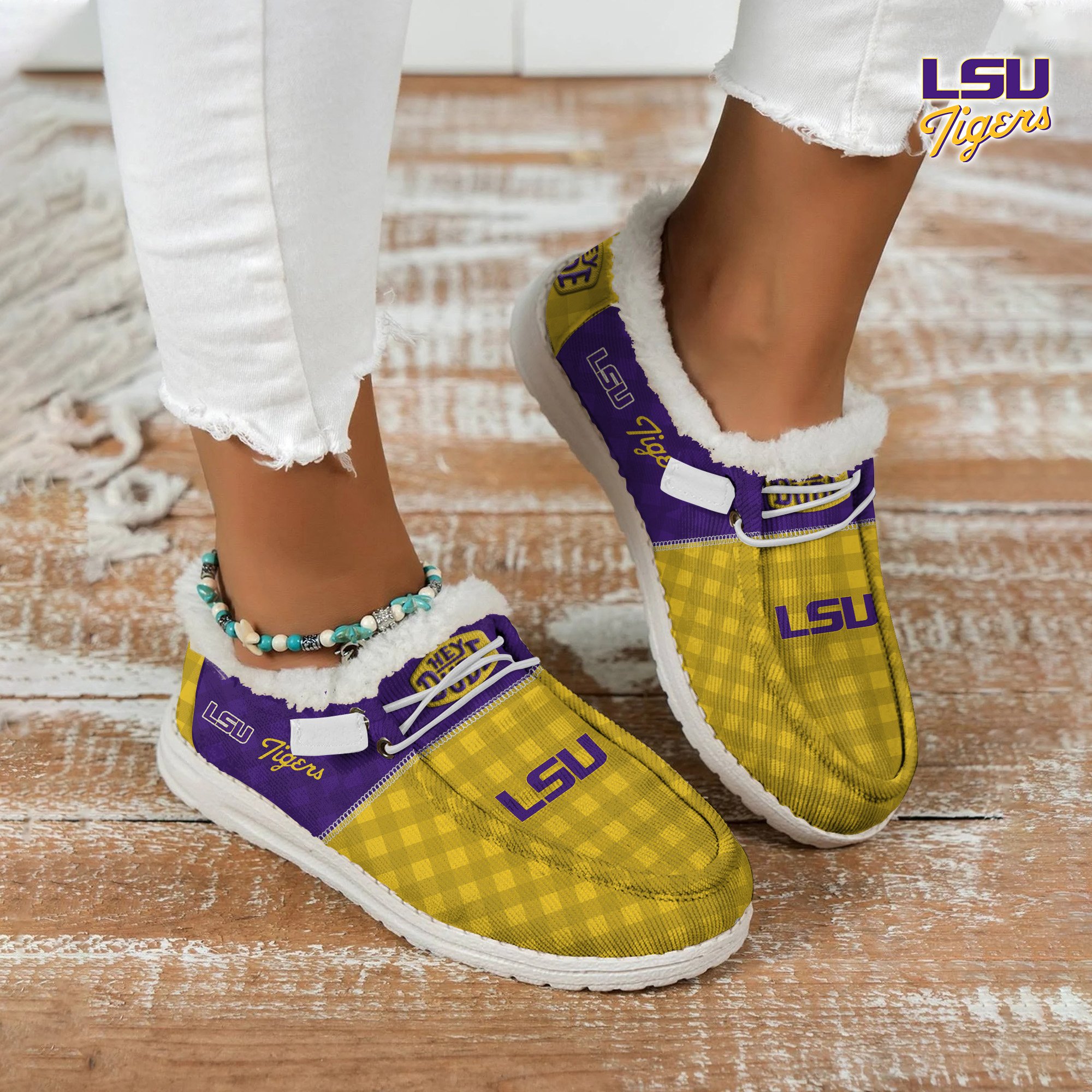 JWFancy LSU Tigers Hey Dude Shoes Wally Men's Lace Up Loafers Comfortable For Men And Women