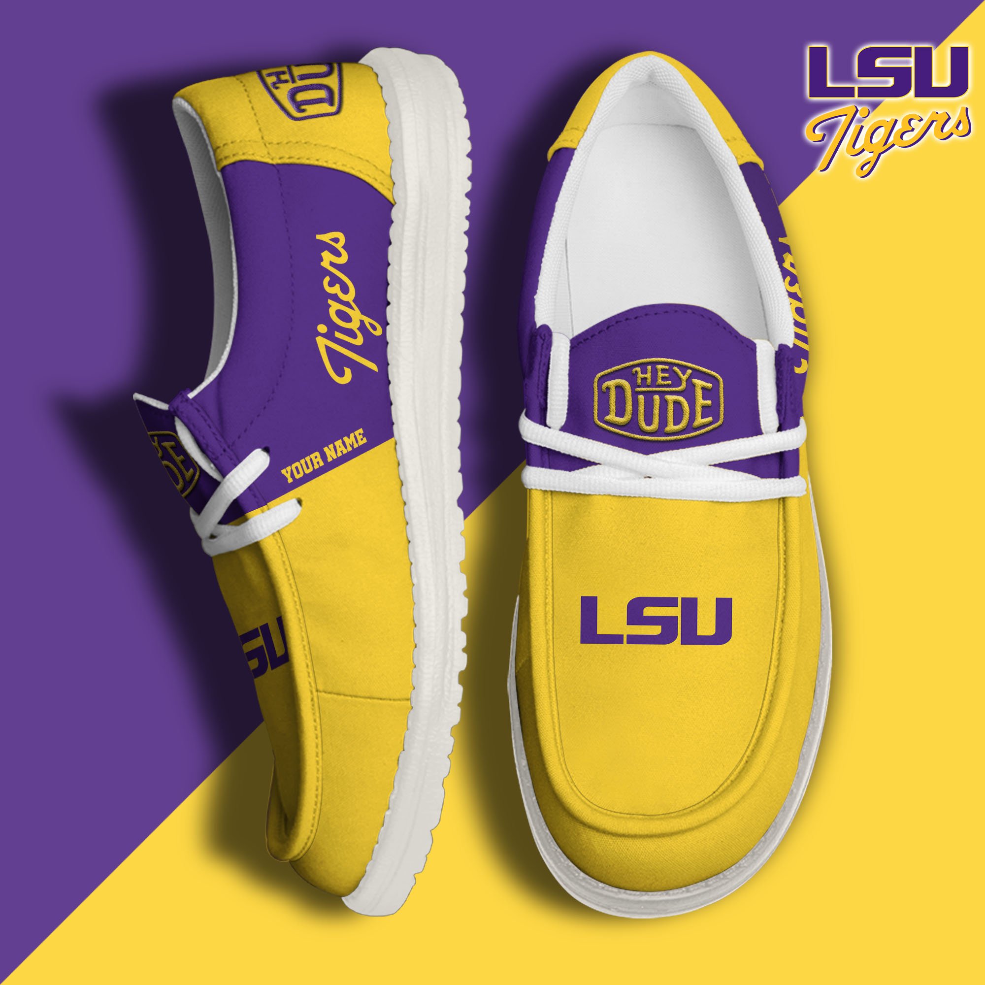 JWFancy LSU Tigers Hey Dude Shoes Wally Men's Lace Up Loafers Comfortable For Men And Women