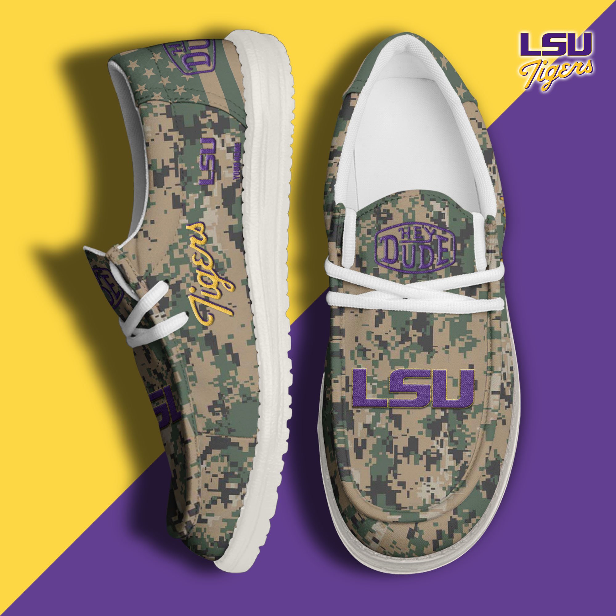 JWFancy LSU Tigers Hey Dude Shoes Wally Men's Lace Up Loafers Comfortable For Men And Women