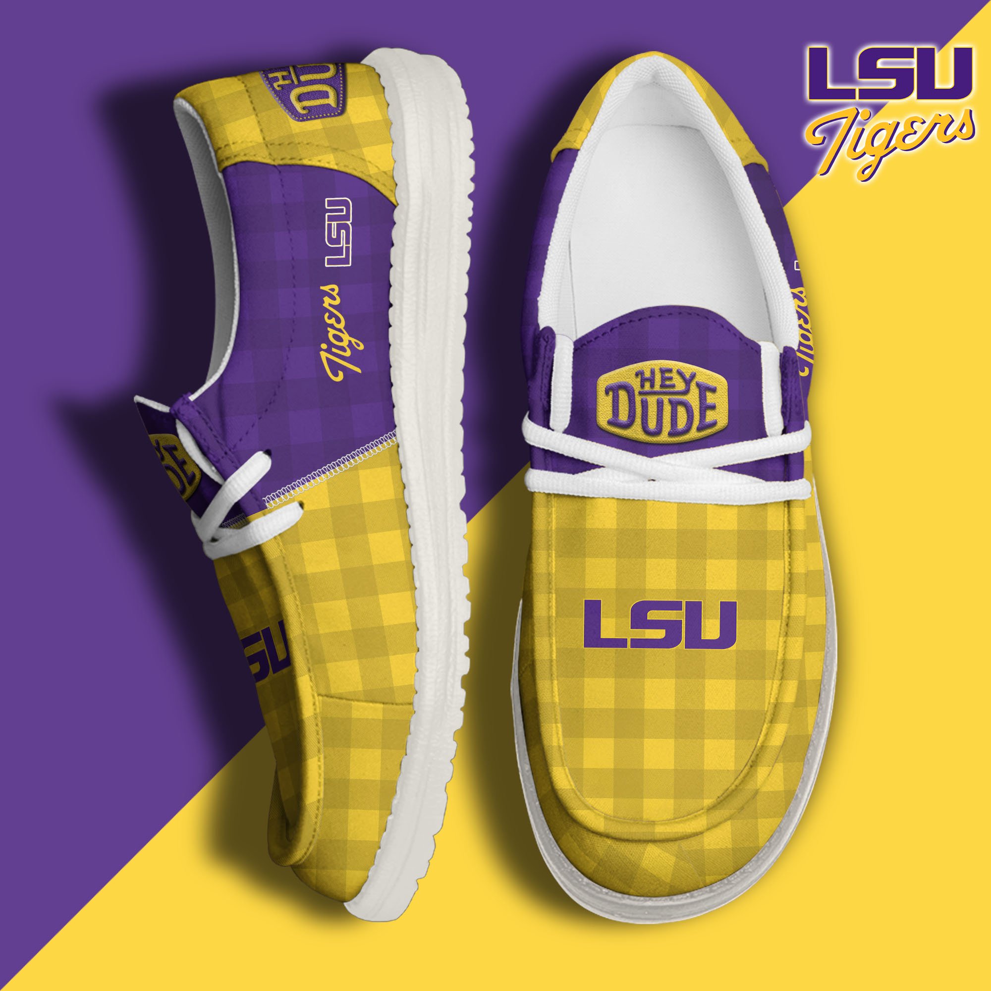 JWFancy LSU Tigers Hey Dude Shoes Wally Men's Lace Up Loafers Comfortable For Men And Women