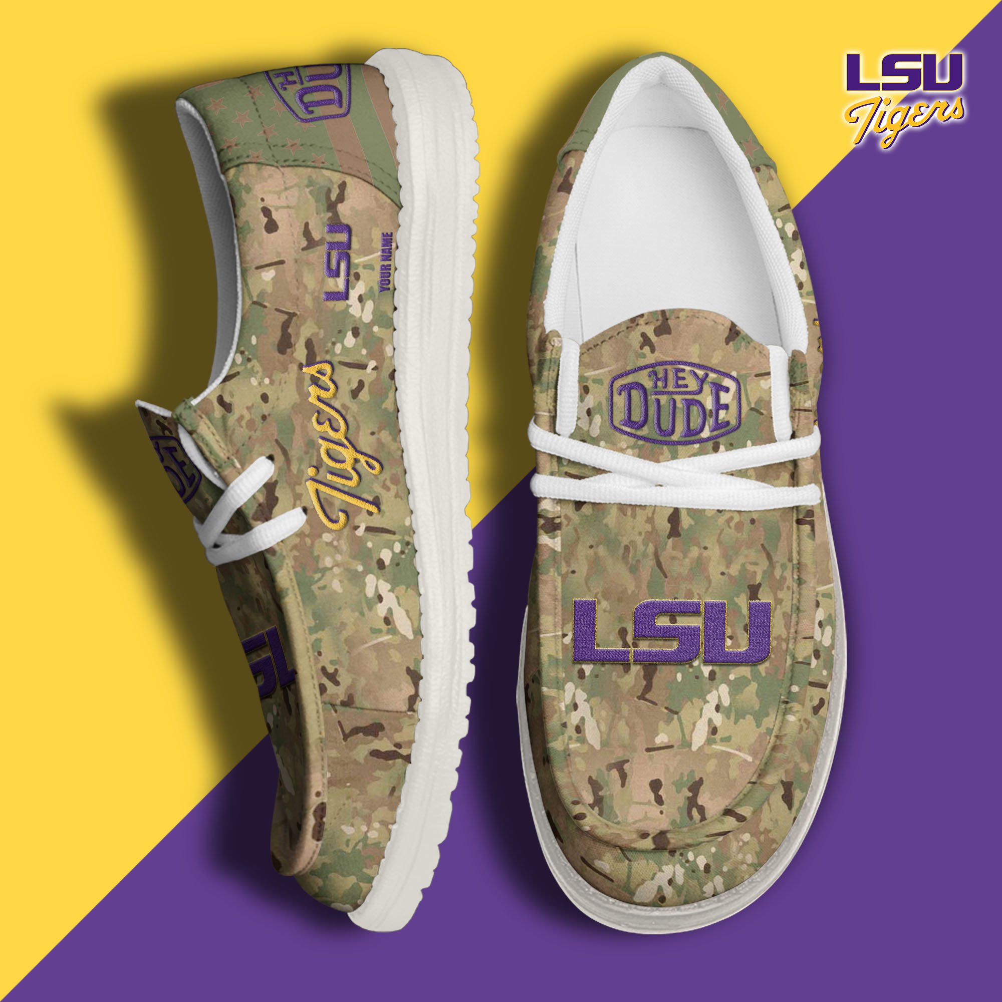 JWFancy LSU Tigers Hey Dude Shoes Wally Men's Lace Up Loafers Comfortable For Men And Women