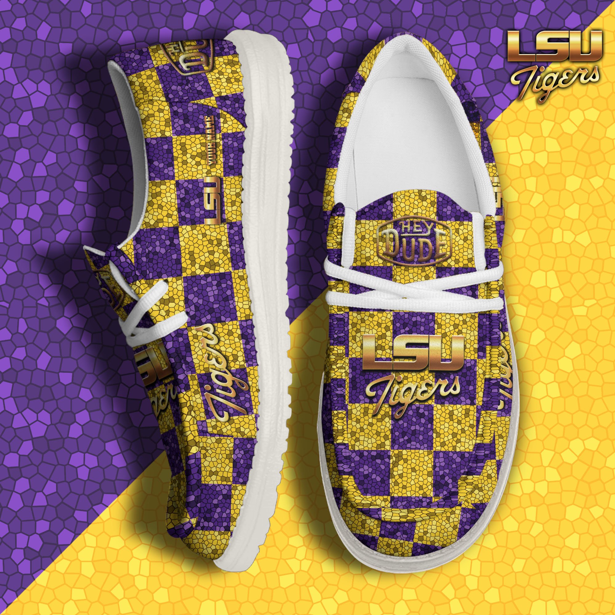 JWFancy LSU Tigers Hey Dude Shoes Wally Men's Lace Up Loafers Comfortable For Men And Women