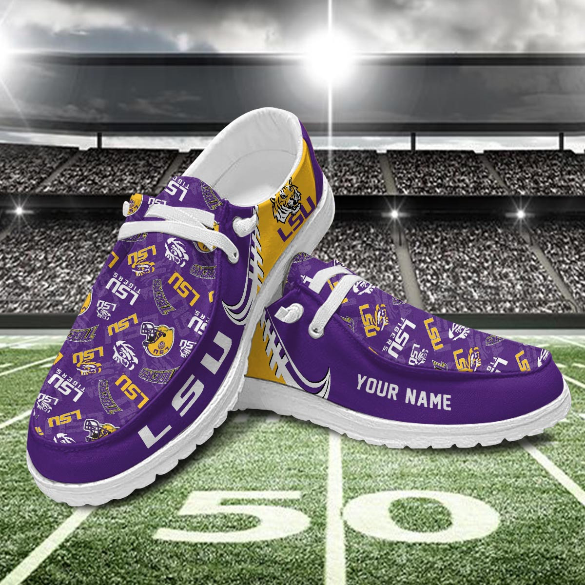 JWFancy LSU Tigers Hey Dude Shoes Wally Men's Lace Up Loafers Comfortable For Men And Women