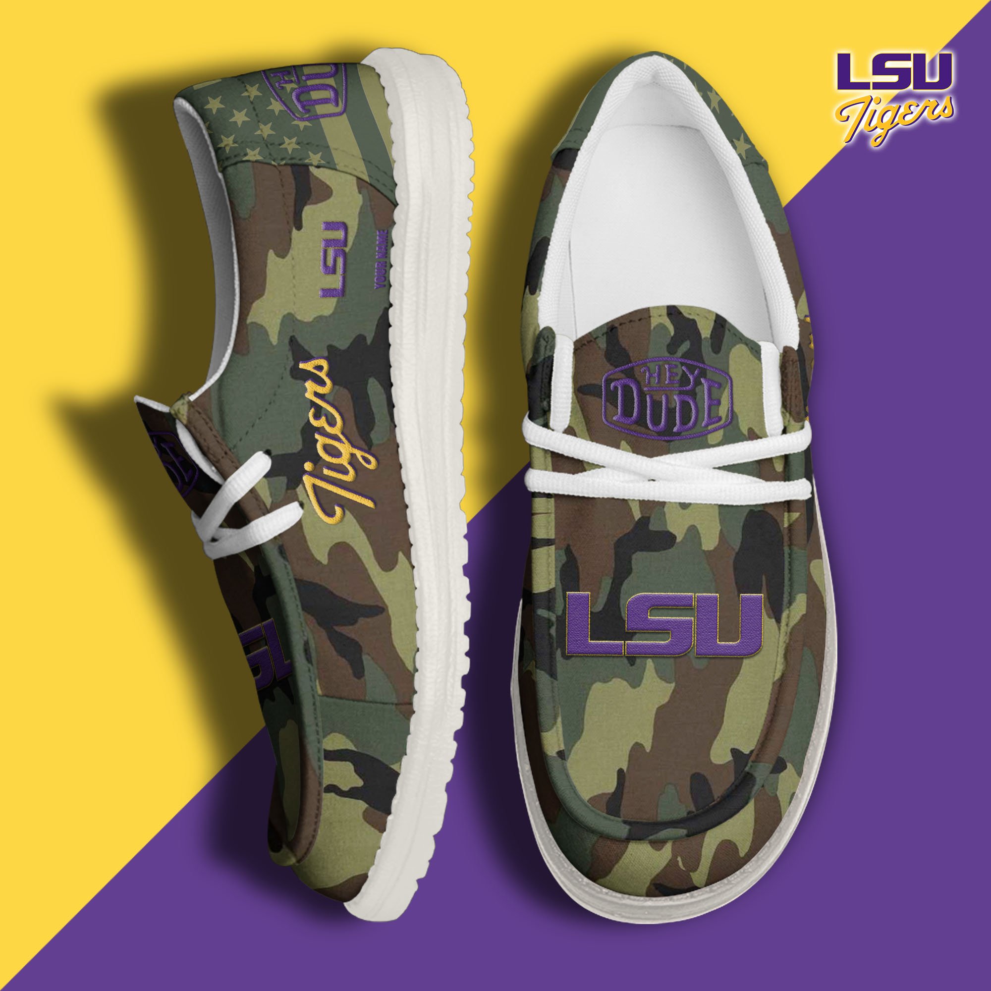 JWFancy LSU Tigers Hey Dude Shoes Wally Men's Lace Up Loafers Comfortable For Men And Women