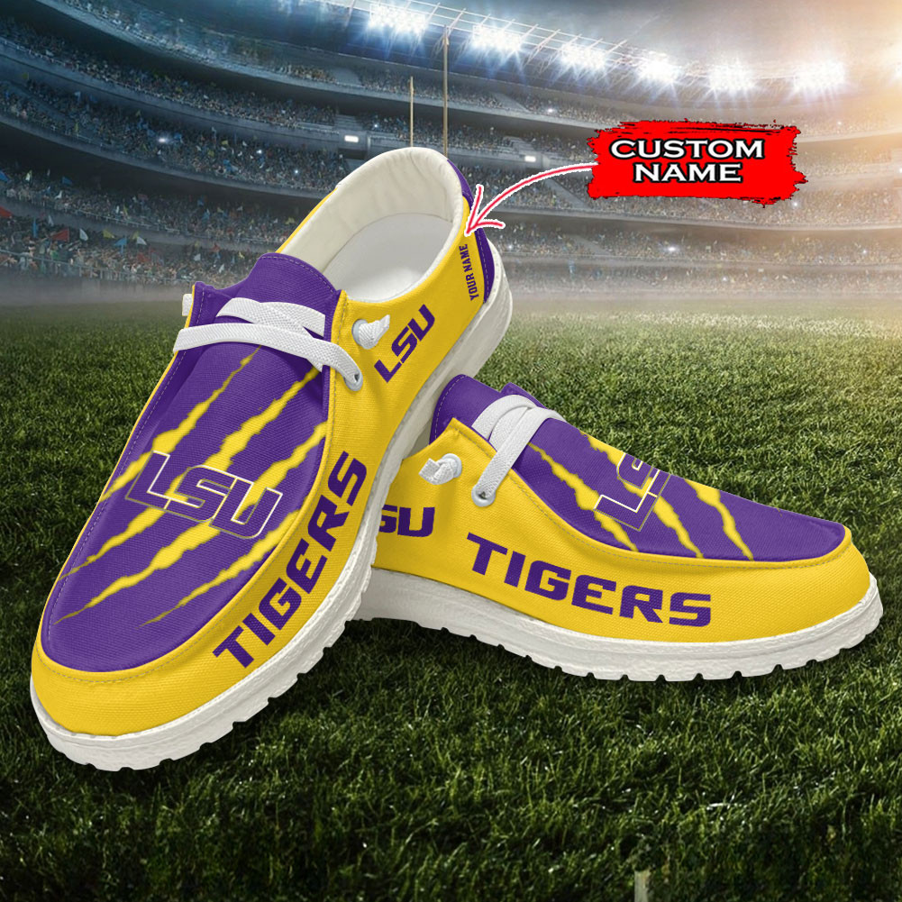 JWFancy LSU Tigers Hey Dude Shoes Wally Men's Lace Up Loafers Comfortable For Men And Women