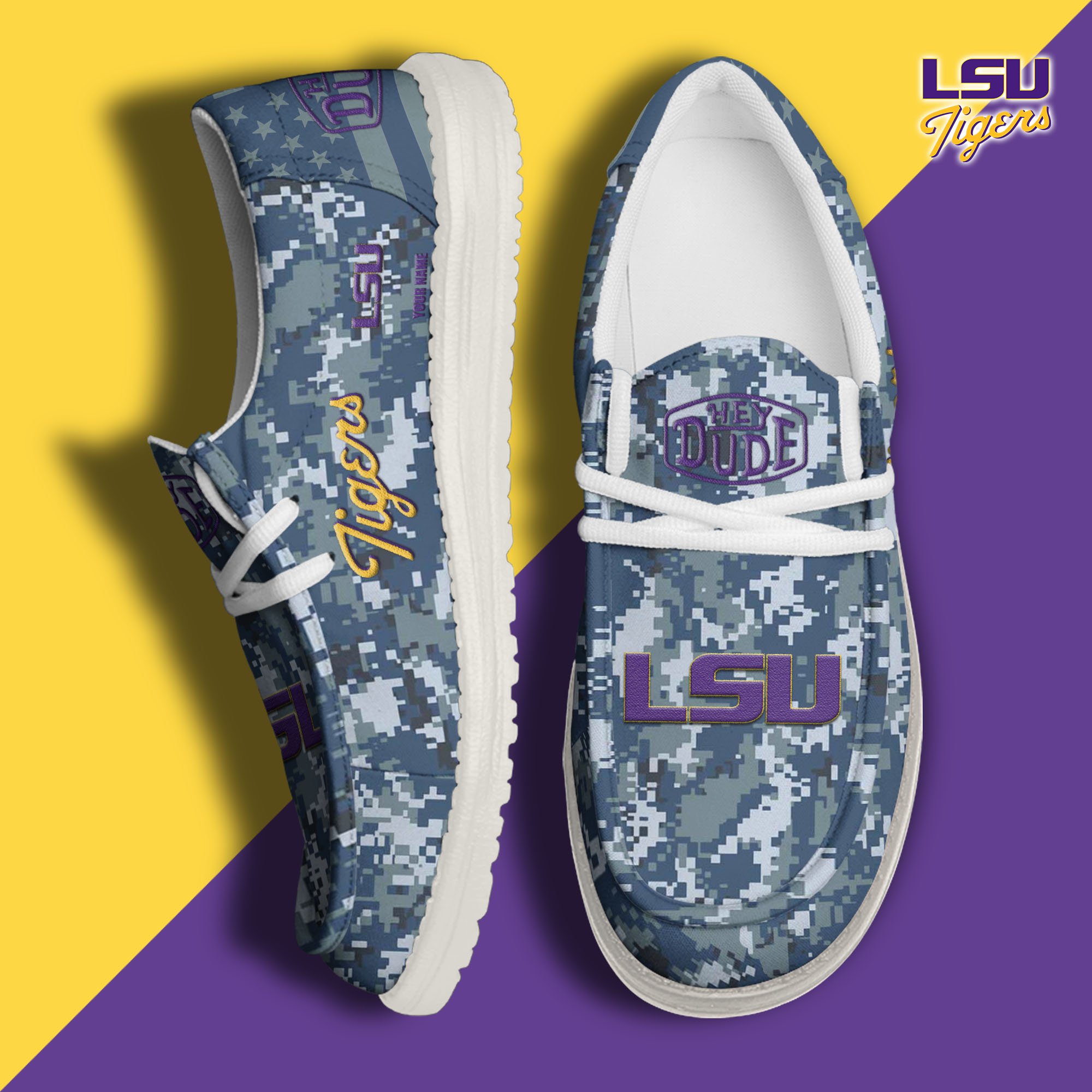 JWFancy LSU Tigers Hey Dude Shoes Wally Men's Lace Up Loafers Comfortable For Men And Women