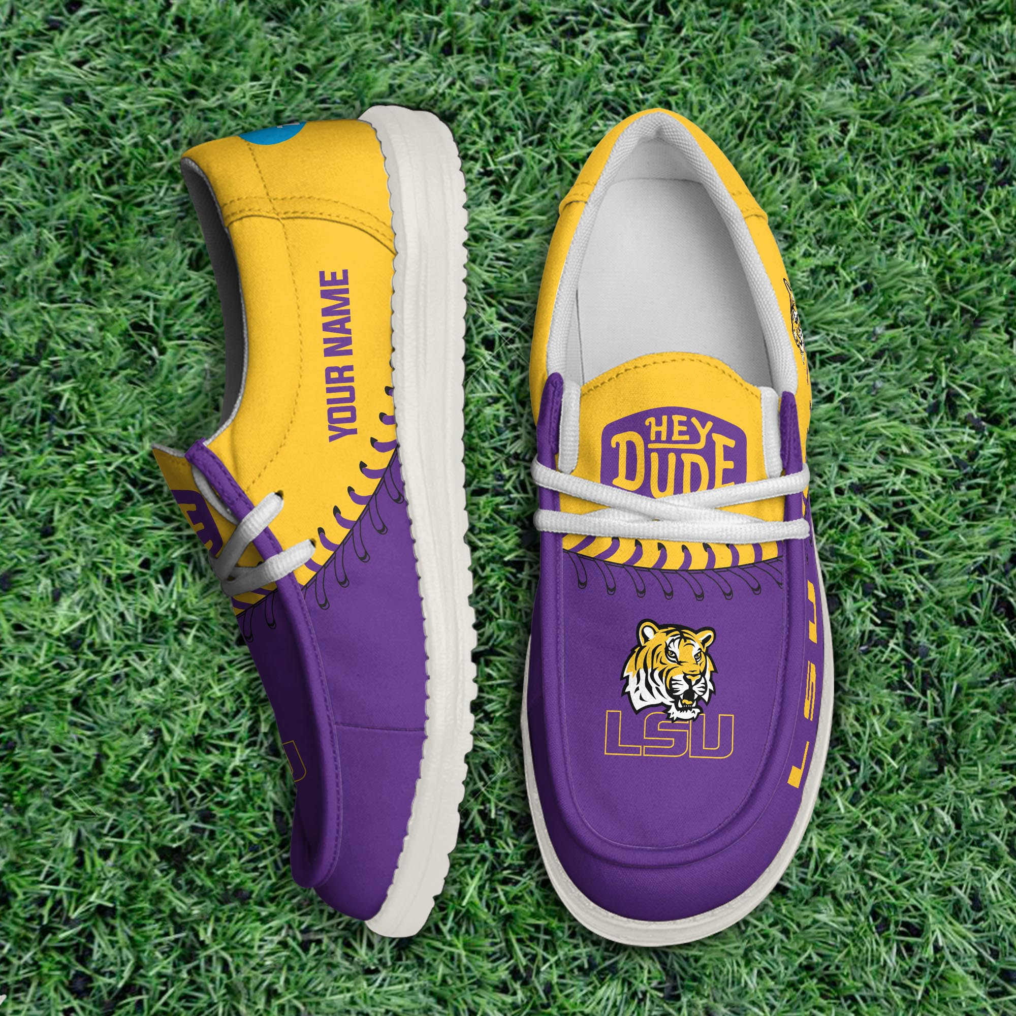 JWFancy LSU Tigers Hey Dude Shoes Wally Men's Lace Up Loafers Comfortable For Men And Women