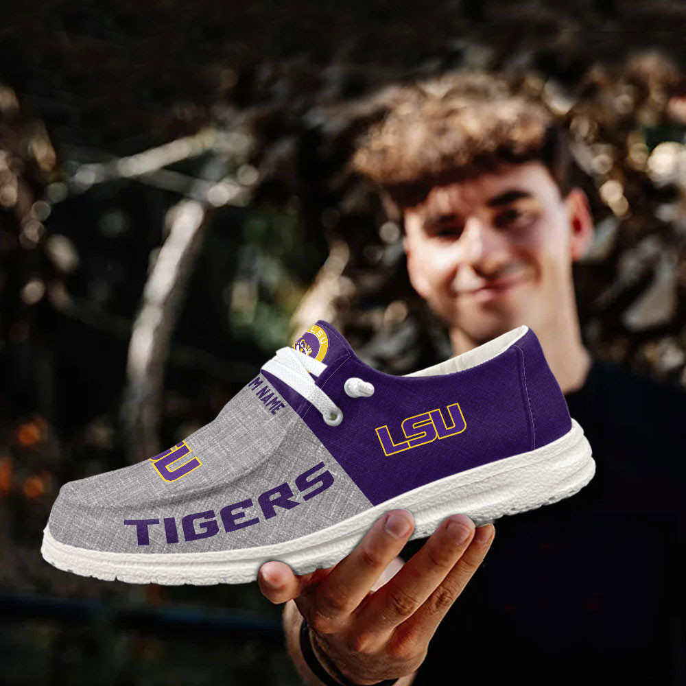 JWFancy LSU Tigers Hey Dude Shoes Wally Men's Lace Up Loafers Comfortable For Men And Women