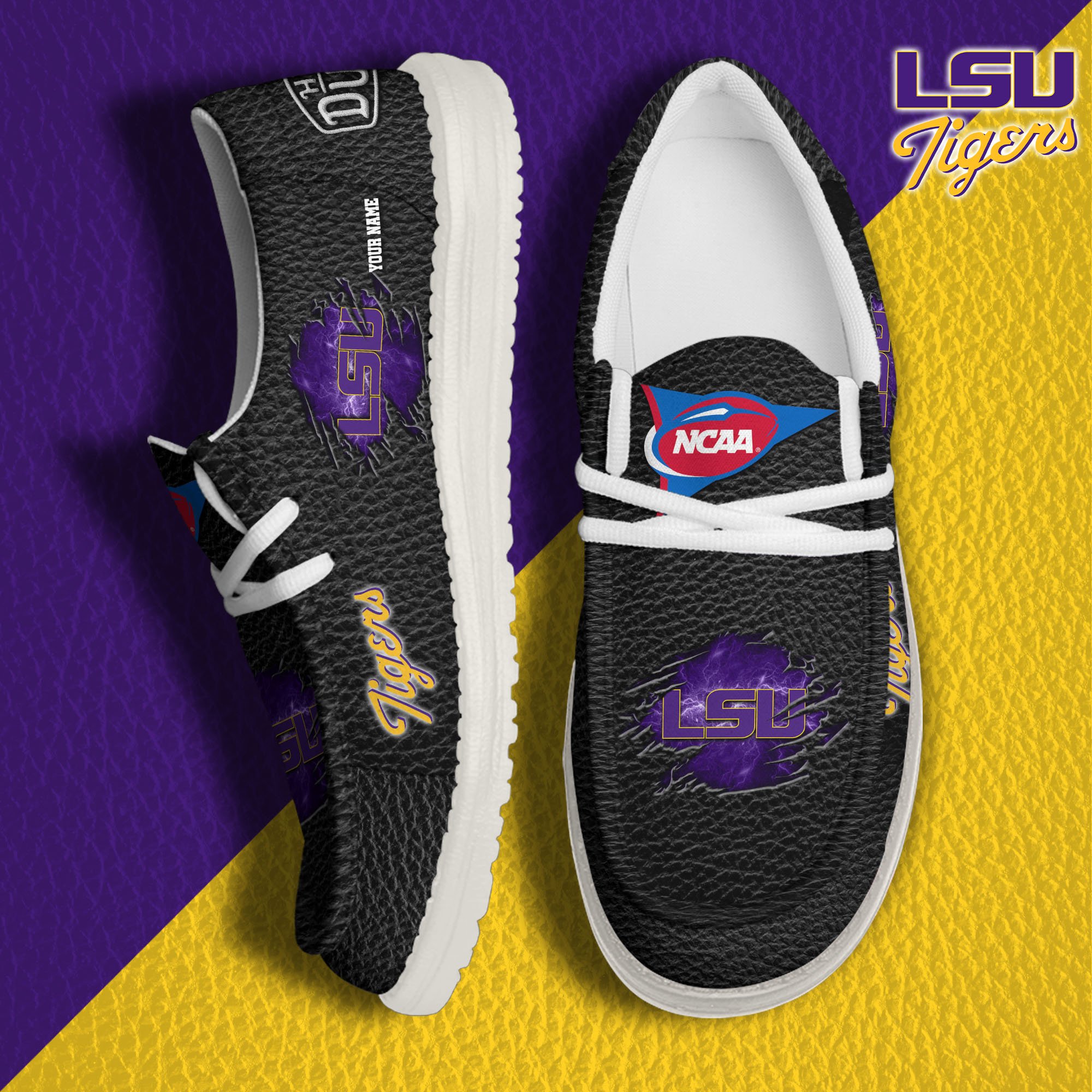 JWFancy LSU Tigers Hey Dude Shoes Wally Men's Lace Up Loafers Comfortable For Men And Women
