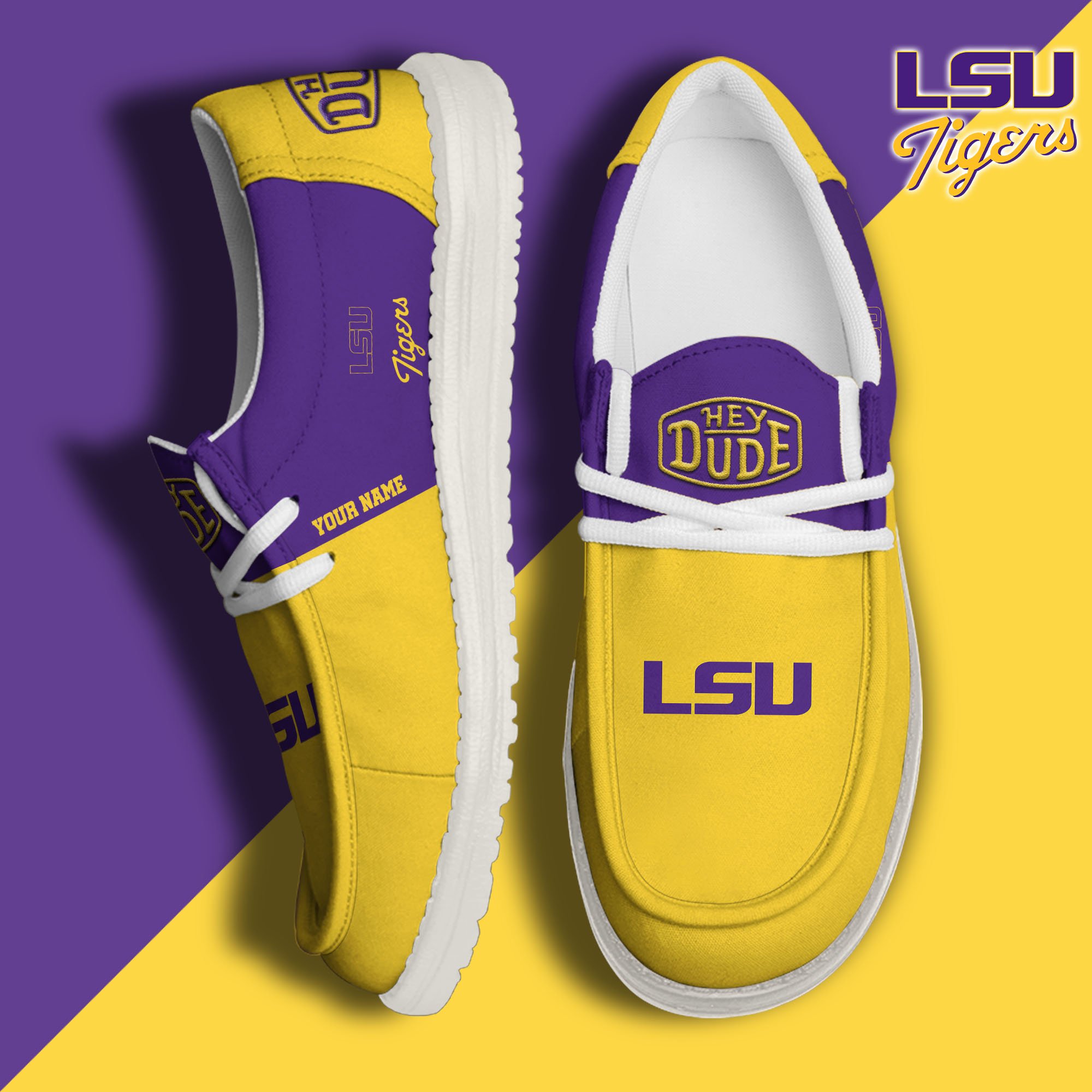 JWFancy LSU Tigers Hey Dude Shoes Wally Men's Lace Up Loafers Comfortable For Men And Women