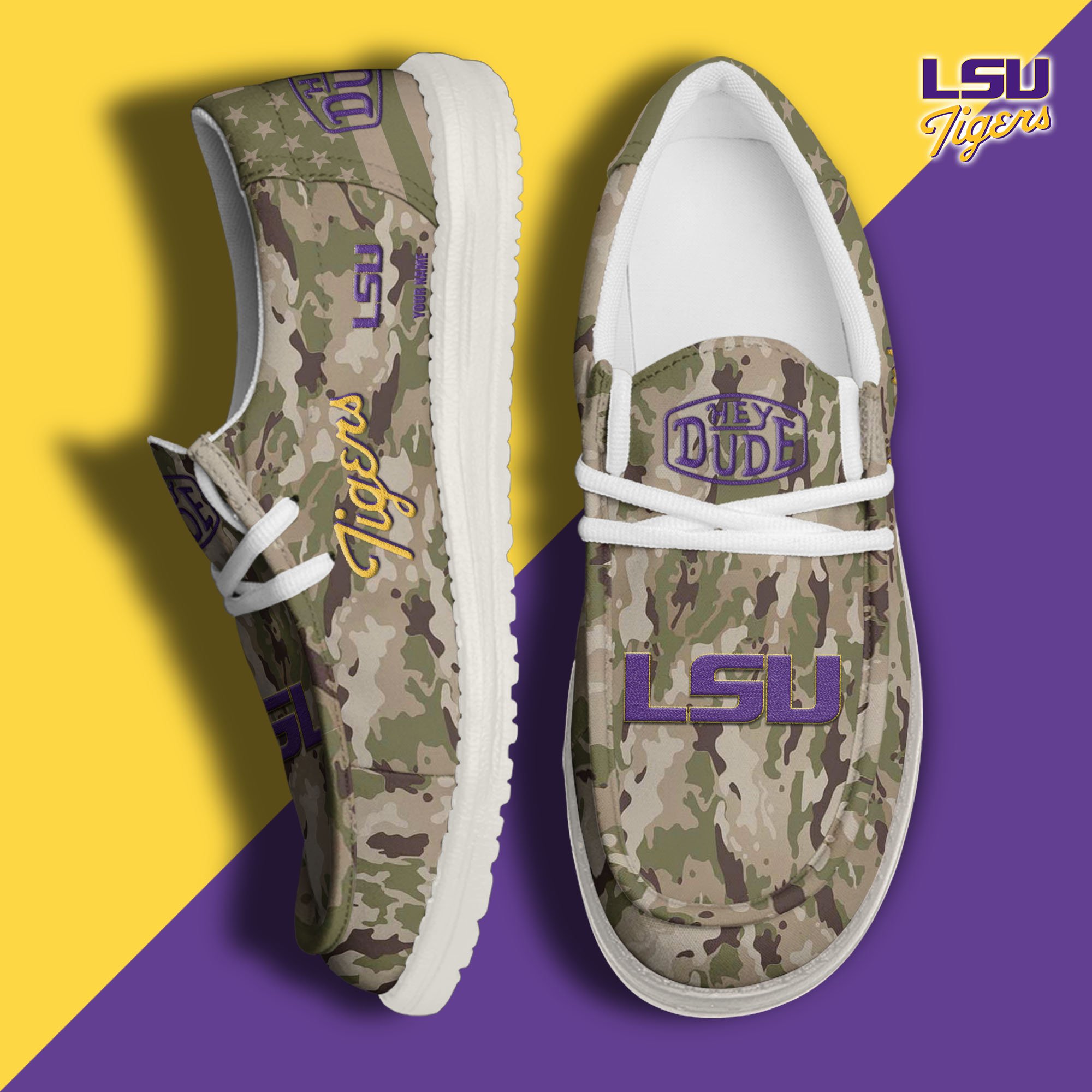 JWFancy LSU Tigers Hey Dude Shoes Wally Men's Lace Up Loafers Comfortable For Men And Women