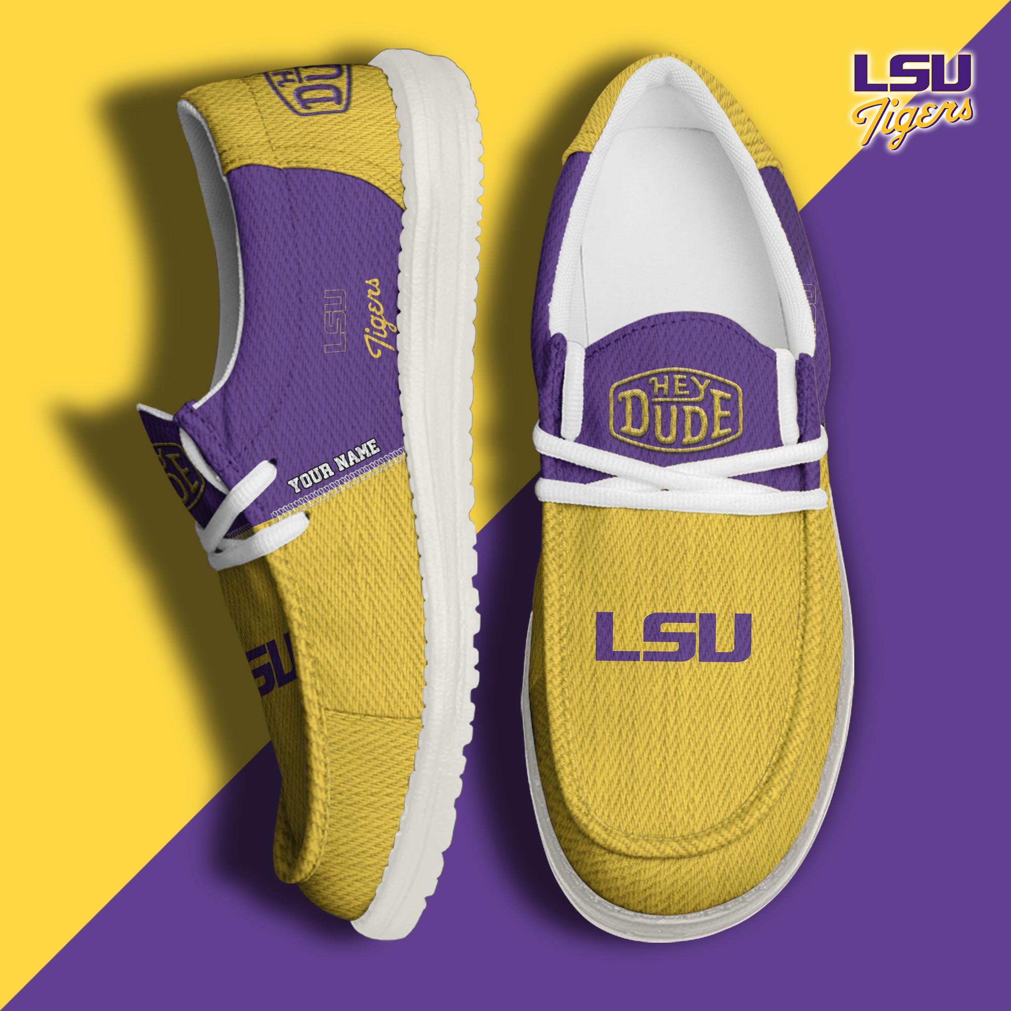 JWFancy LSU Tigers Hey Dude Shoes Wally Men's Lace Up Loafers Comfortable For Men And Women