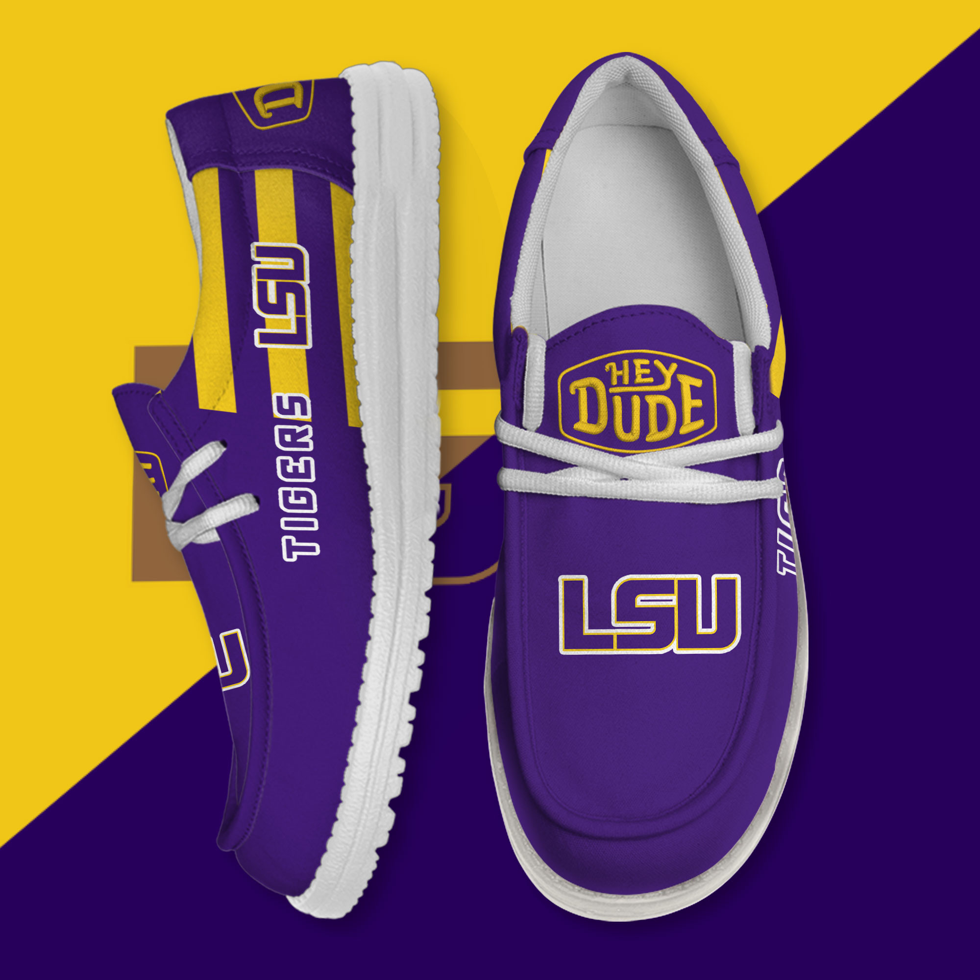JWFancy LSU Tigers Hey Dude Shoes Wally Men's Lace Up Loafers Comfortable For Men And Women