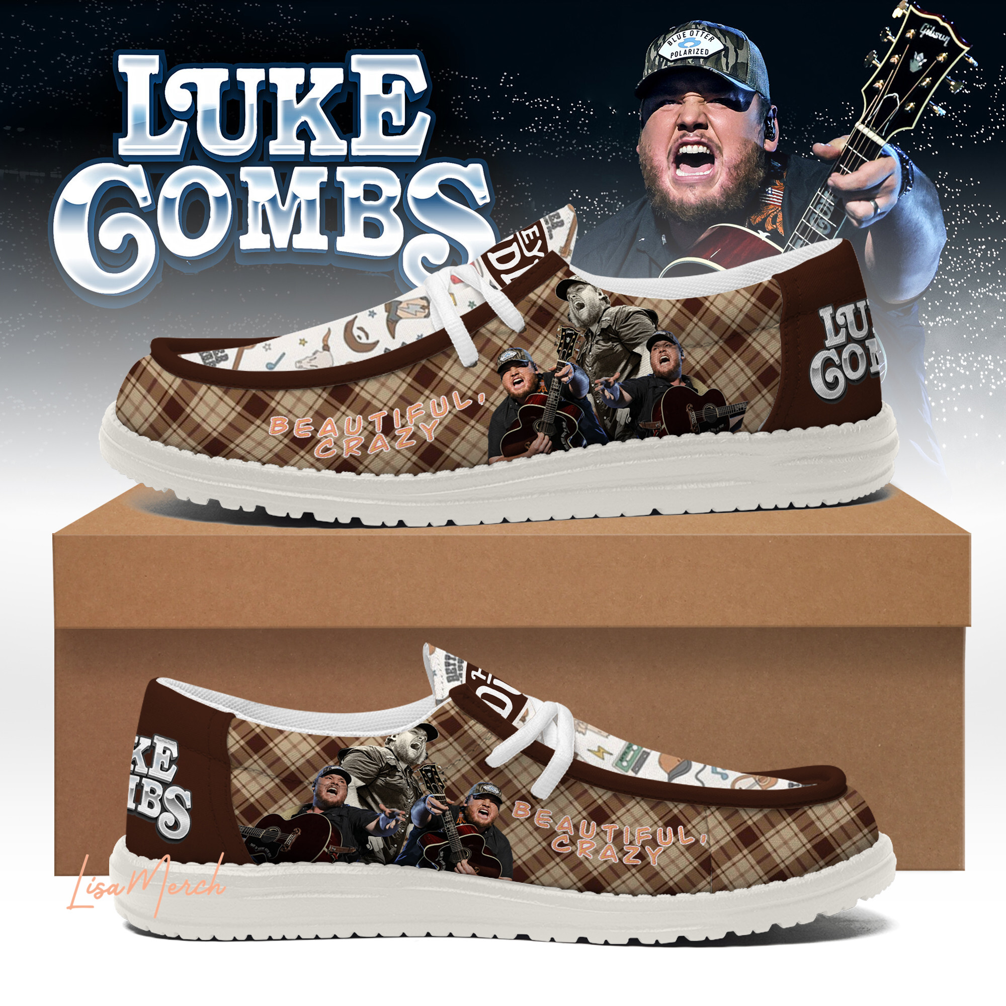 JWFancy Luke Combs Hey Dude Shoes Wally Men's Lace Up Loafers Comfortable For Men And Women