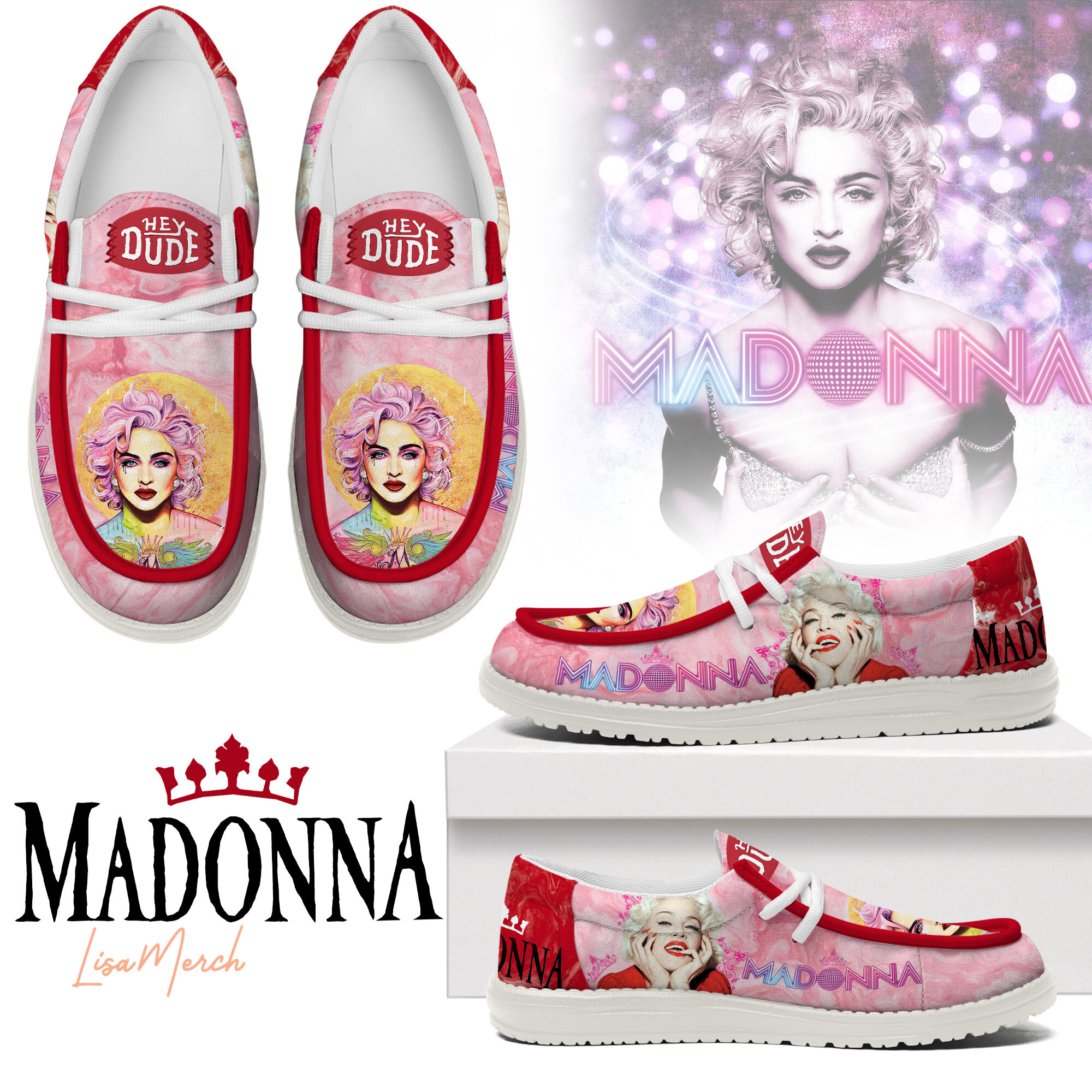JWFancy Madonna Hey Dude Shoes Wally Men's Lace Up Loafers Comfortable For Men And Women
