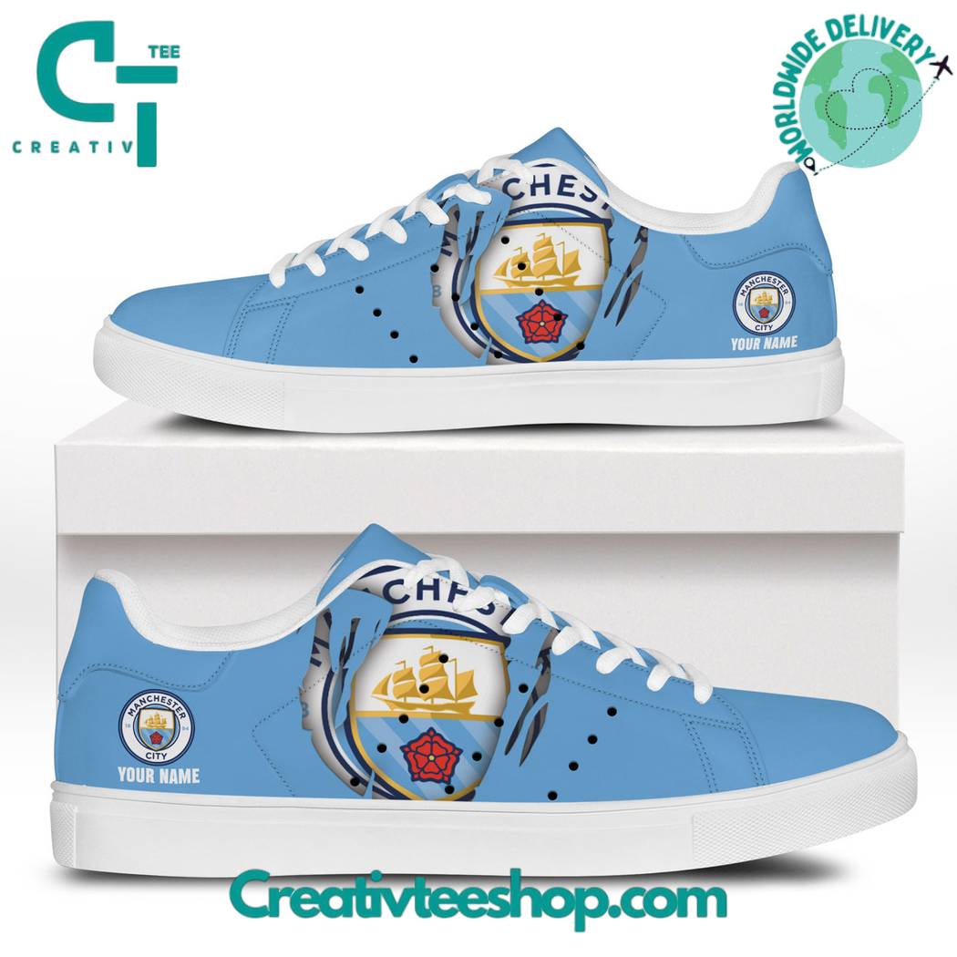JWFancy Manchester City Blue Skate Stan Shoes Sneakes For Men And Women
