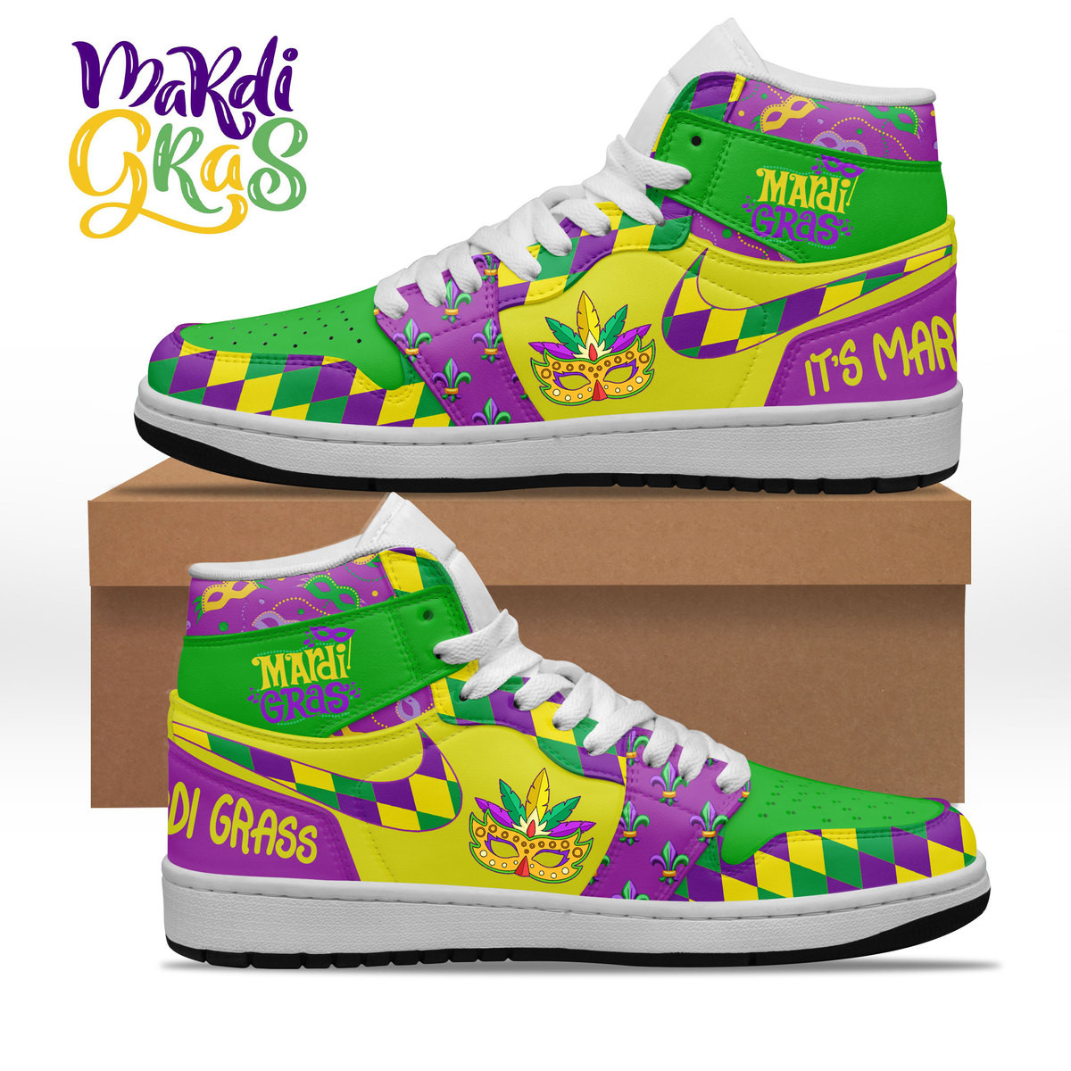 JWFancy Mardi Gras AJ1 High Sneakers Shoes For Men And Women