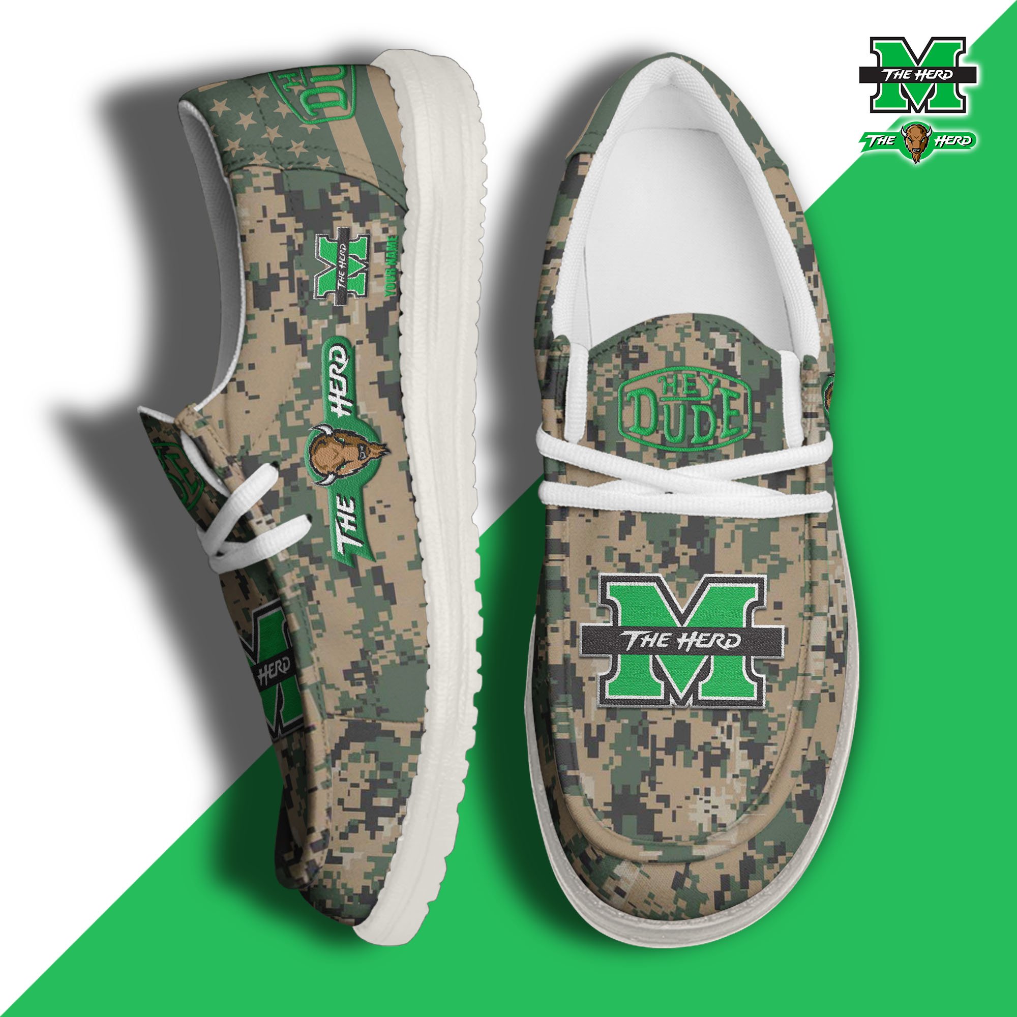 JWFancy Marshall Thundering Herd Hey Dude Shoes Wally Men's Lace Up Loafers Comfortable For Men And Women