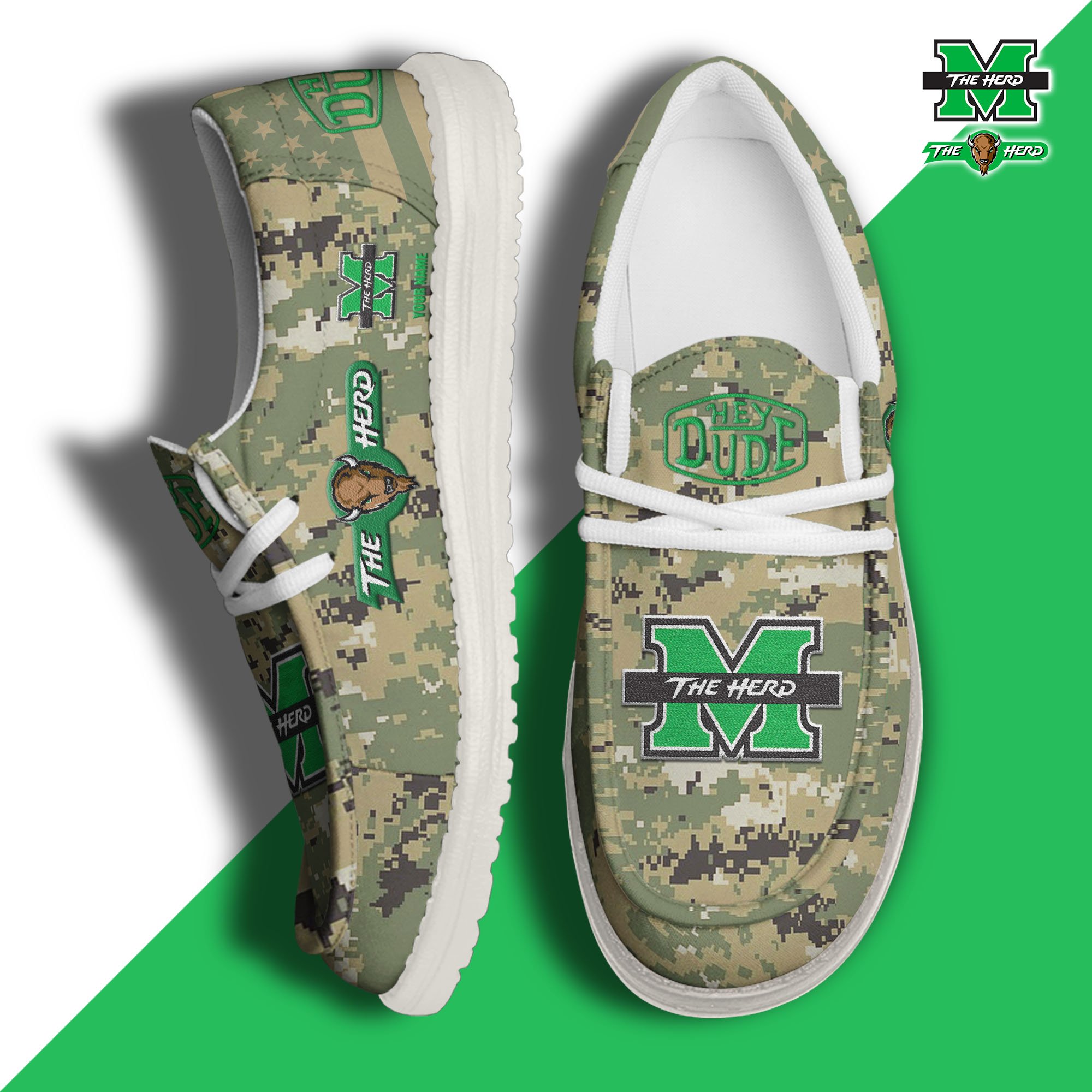 JWFancy Marshall Thundering Herd Hey Dude Shoes Wally Men's Lace Up Loafers Comfortable For Men And Women