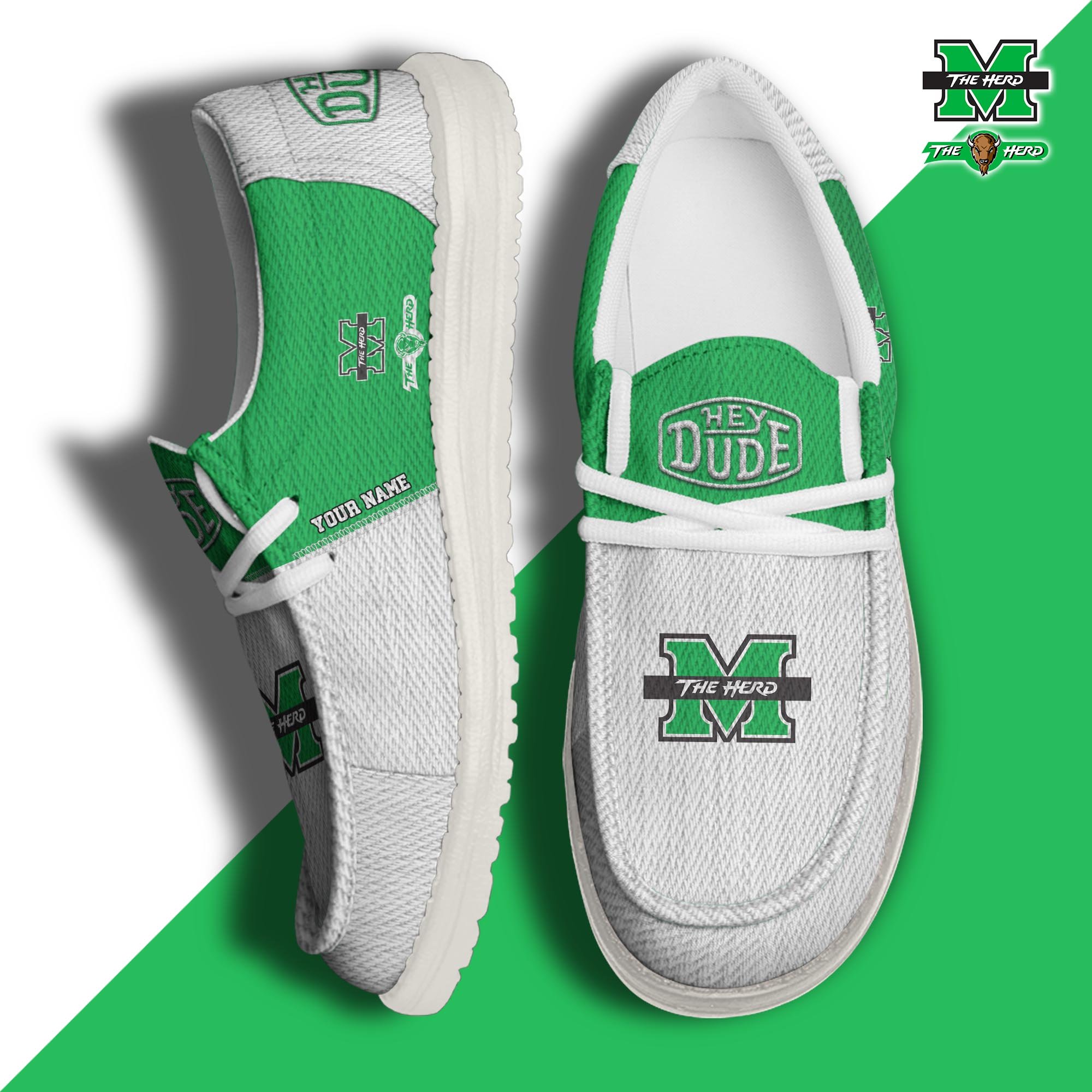 JWFancy Marshall Thundering Herd Hey Dude Shoes Wally Men's Lace Up Loafers Comfortable For Men And Women