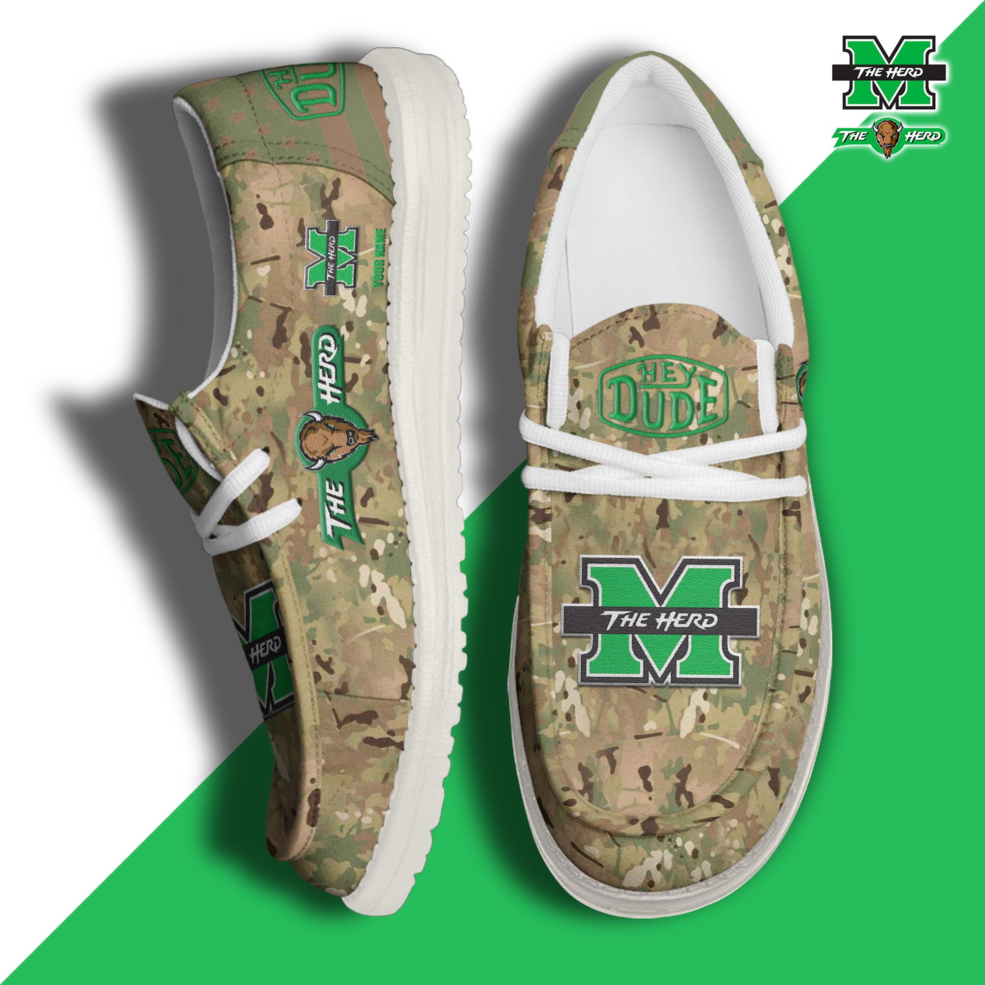 JWFancy Marshall Thundering Herd Hey Dude Shoes Wally Men's Lace Up Loafers Comfortable For Men And Women