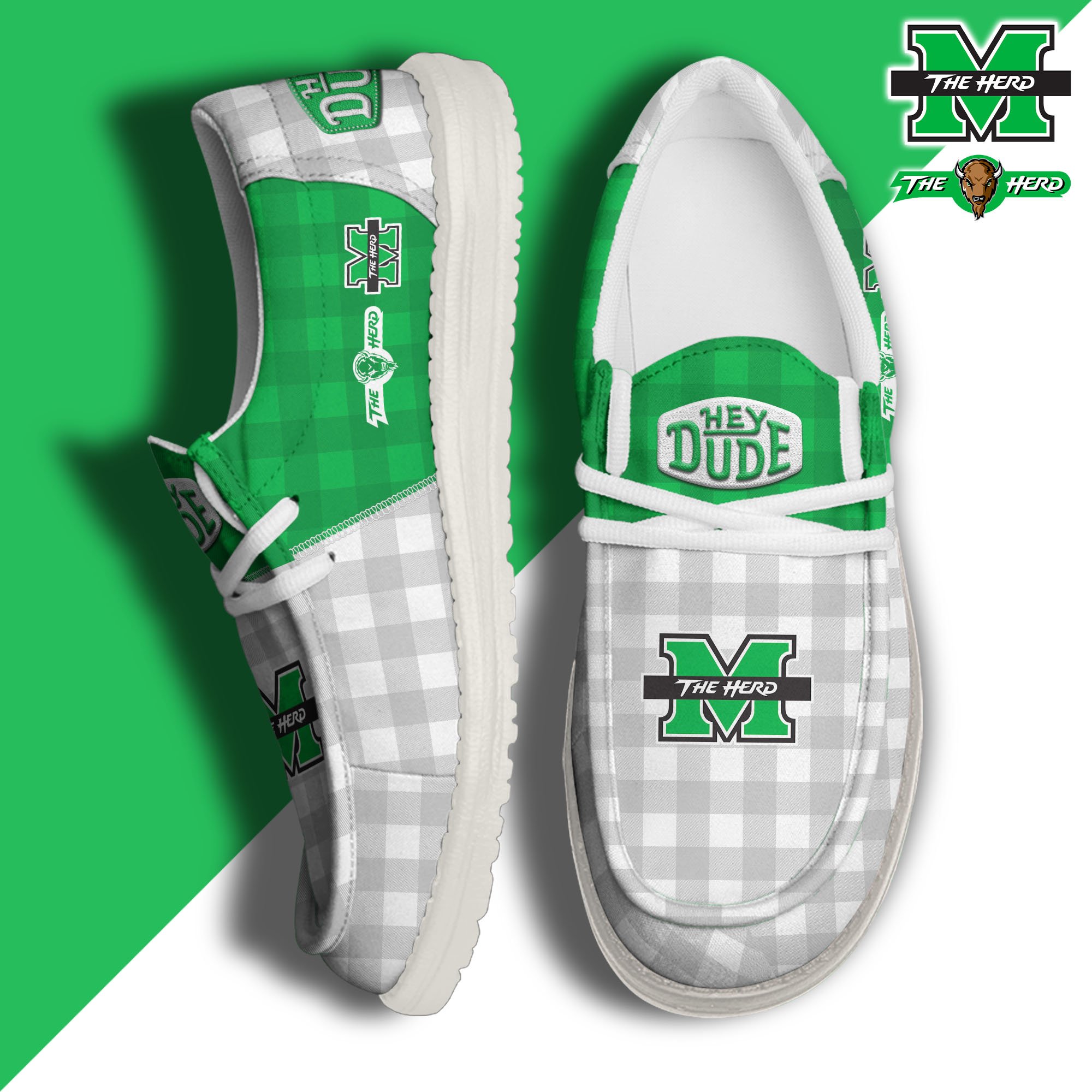 JWFancy Marshall Thundering Herd Hey Dude Shoes Wally Men's Lace Up Loafers Comfortable For Men And Women