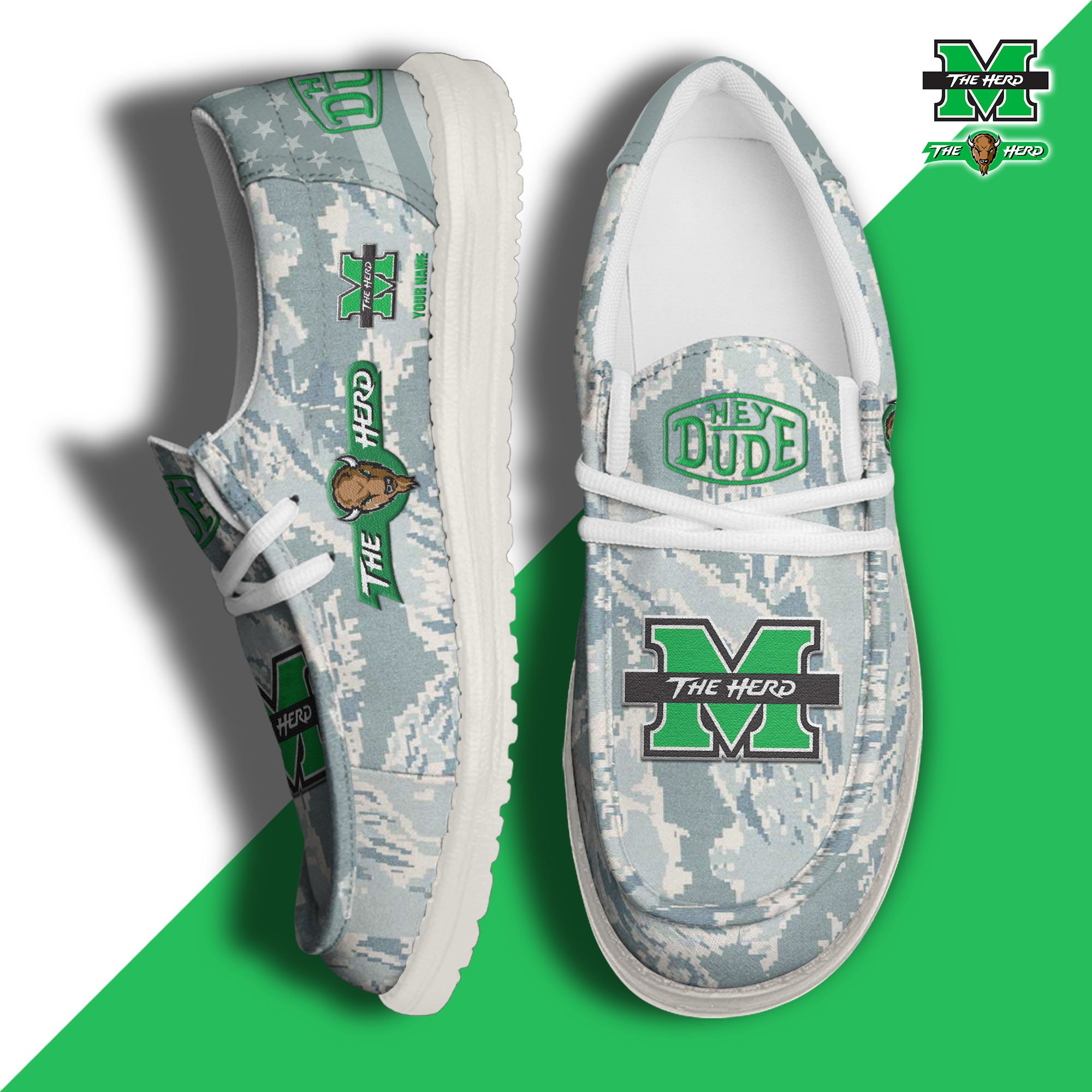 JWFancy Marshall Thundering Herd Hey Dude Shoes Wally Men's Lace Up Loafers Comfortable For Men And Women